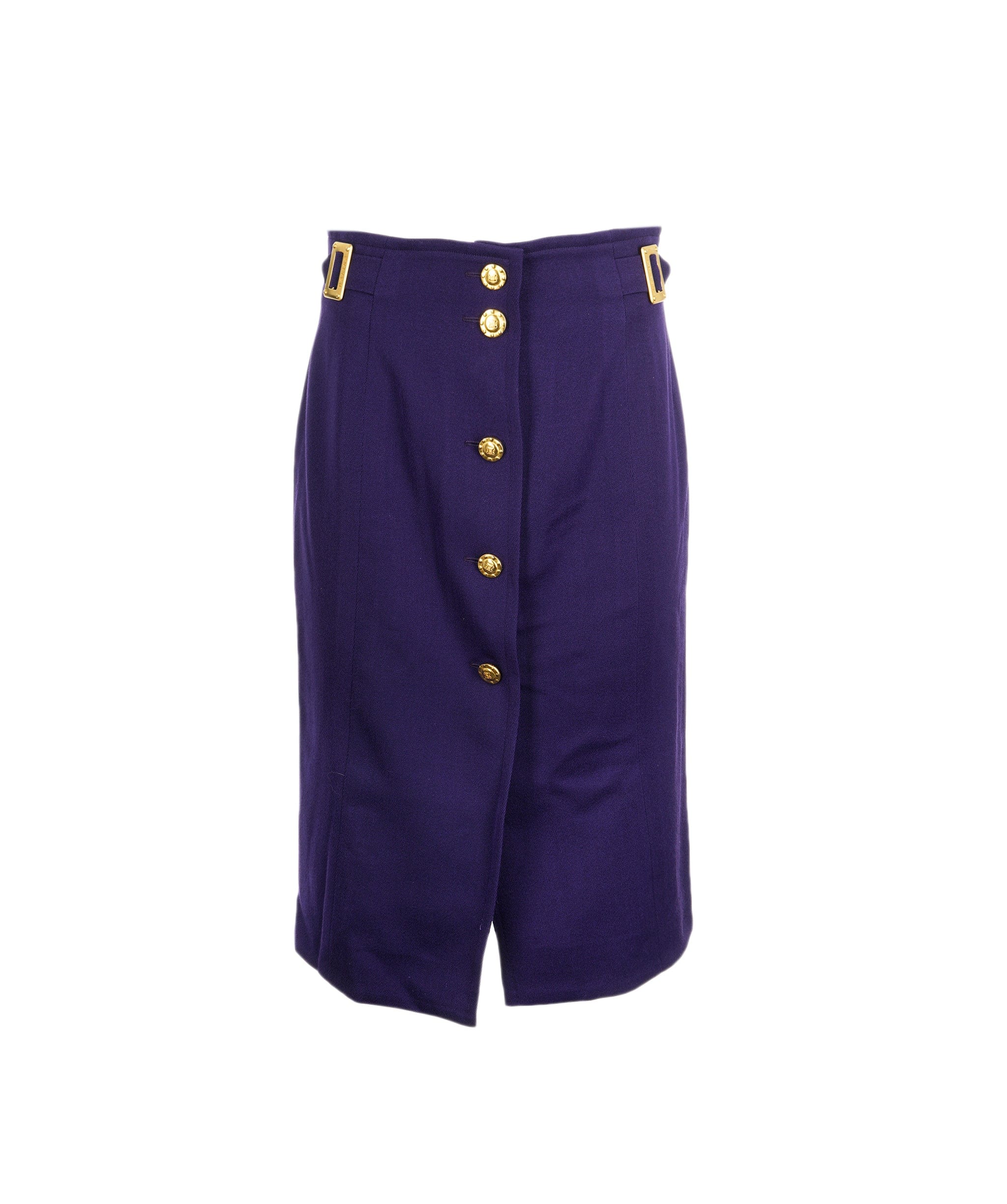 Chanel Celine Gold Button Skirt Purple ASL8262