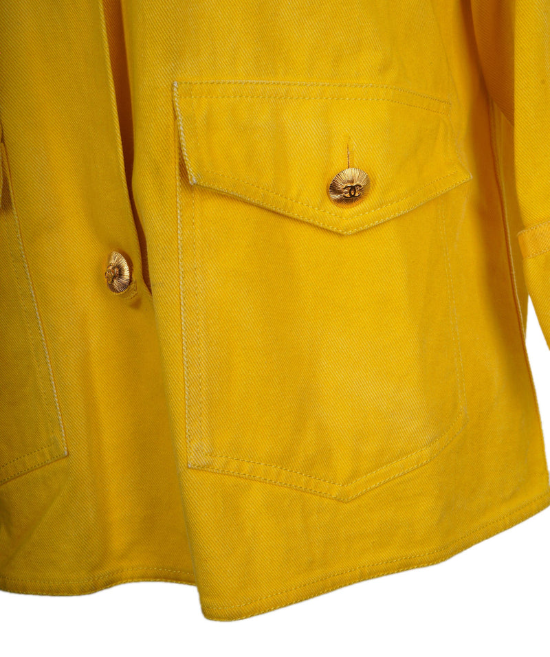 Chanel 00695 #40 CC Button Single Breasted Long Sleeve Coat Jacket Yellow  62982 66137 ASL9048