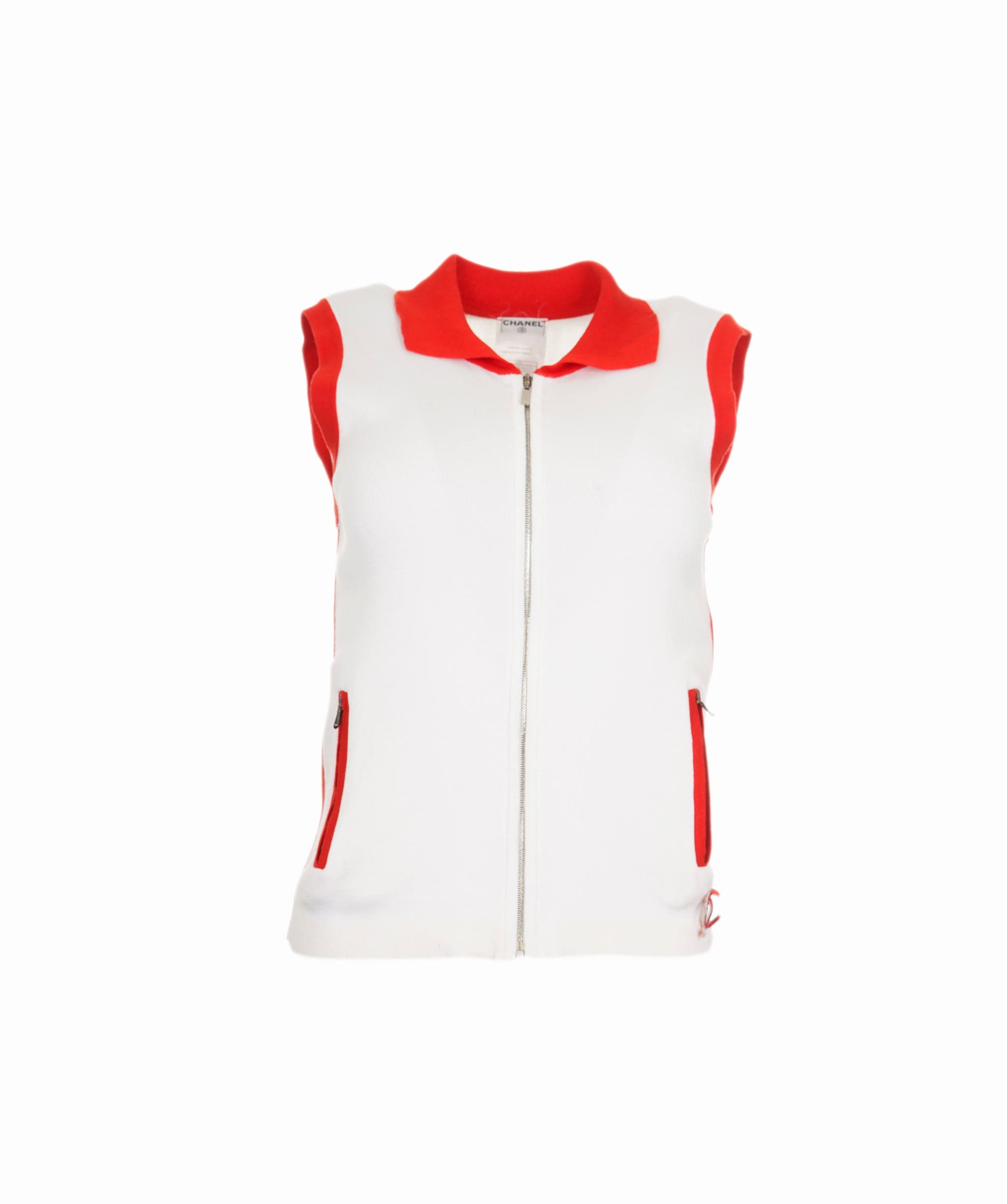 Chanel Chanel 02S Full Zip Knit Top White Red ASL4873
