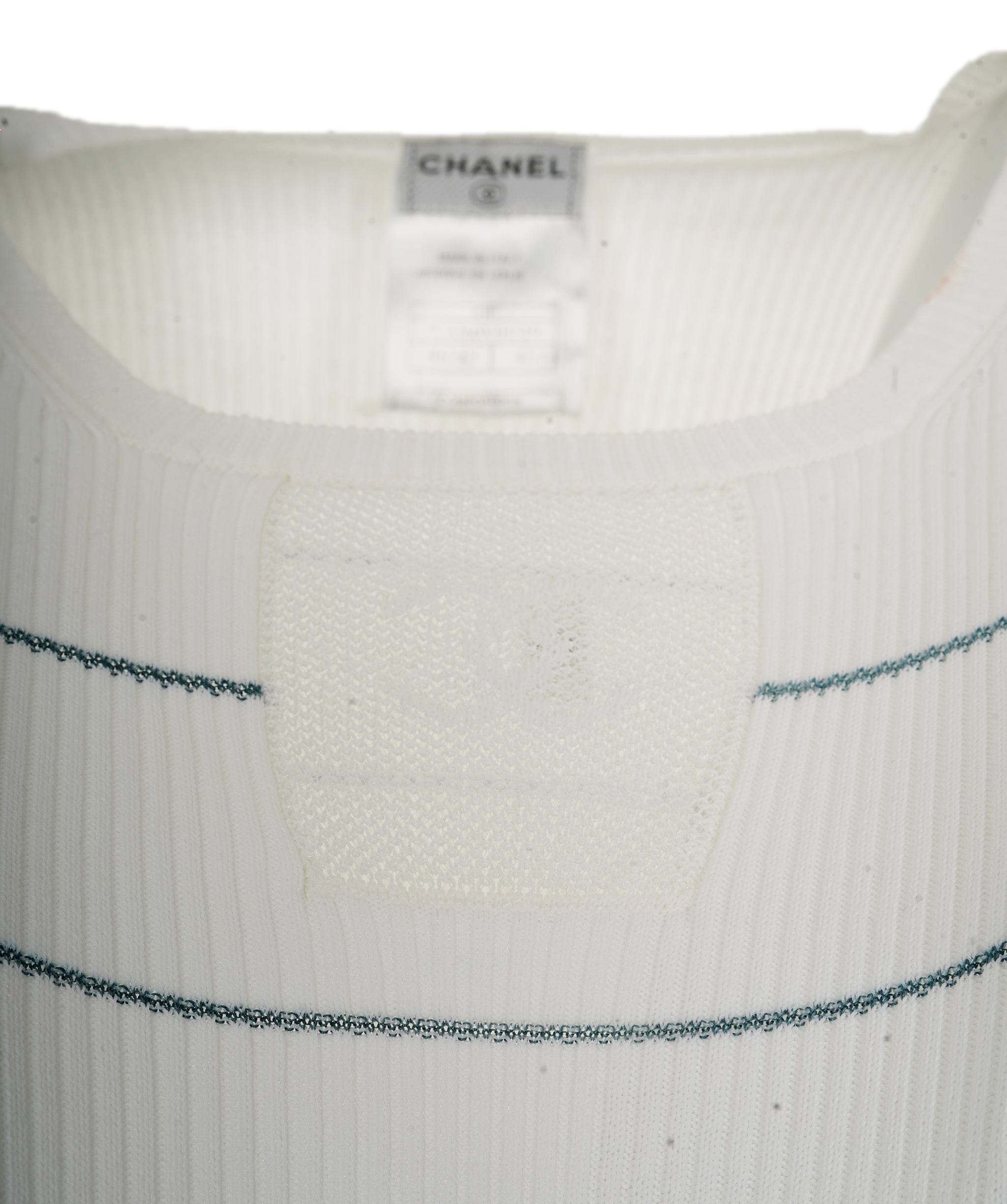 Chanel Chanel 04P Stripe CC Mesh Rib Top White ASL7989