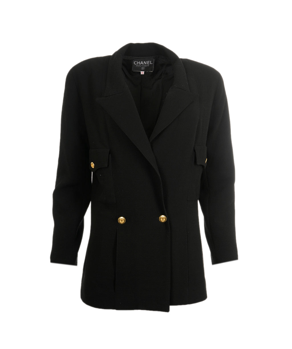 Chanel #42 Double Breasted Setup Suit Jacket Skirt Black 69512