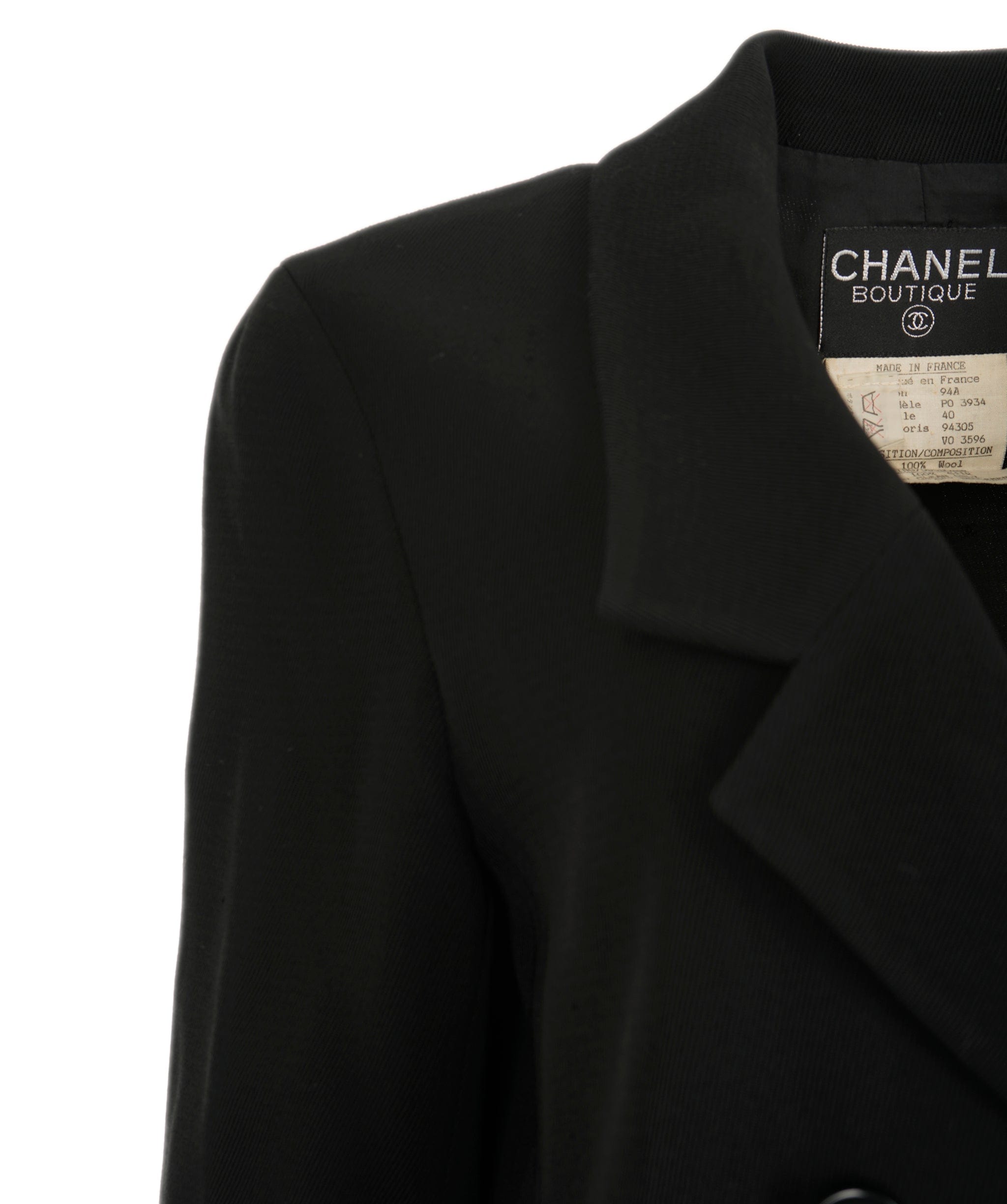 Chanel Chanel 94A #40 Double Breasted Jacket Coat Long Sleeve Black 
 ASL9224