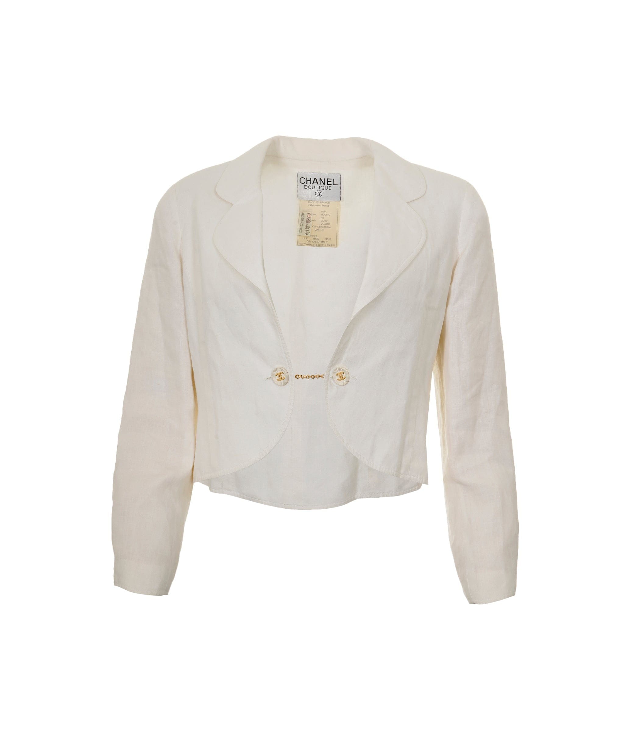 Chanel Chanel 94P Linen Cropped Jacket White ASL7720