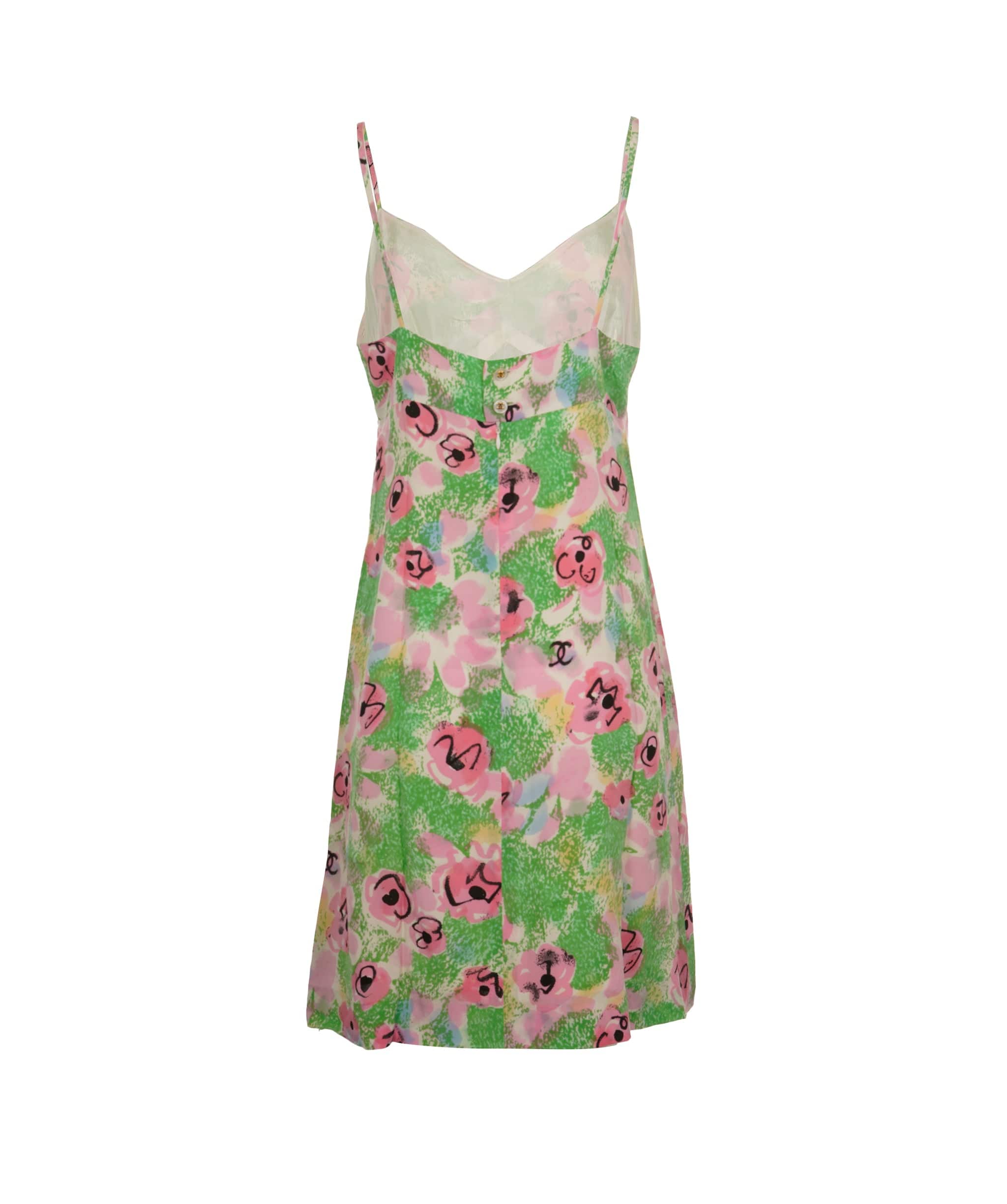 Chanel Chanel 97P Silk Dress Floral Green ASL8259