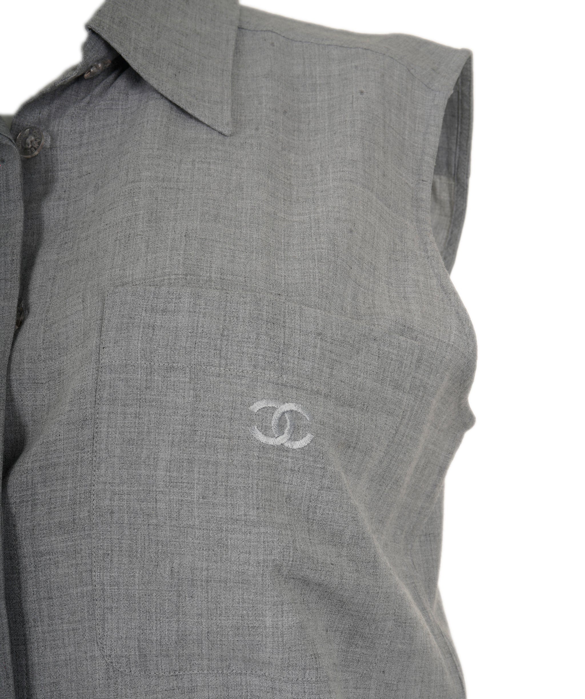 Chanel Chanel 99P Sleeveless Shirt Gray ASL7715