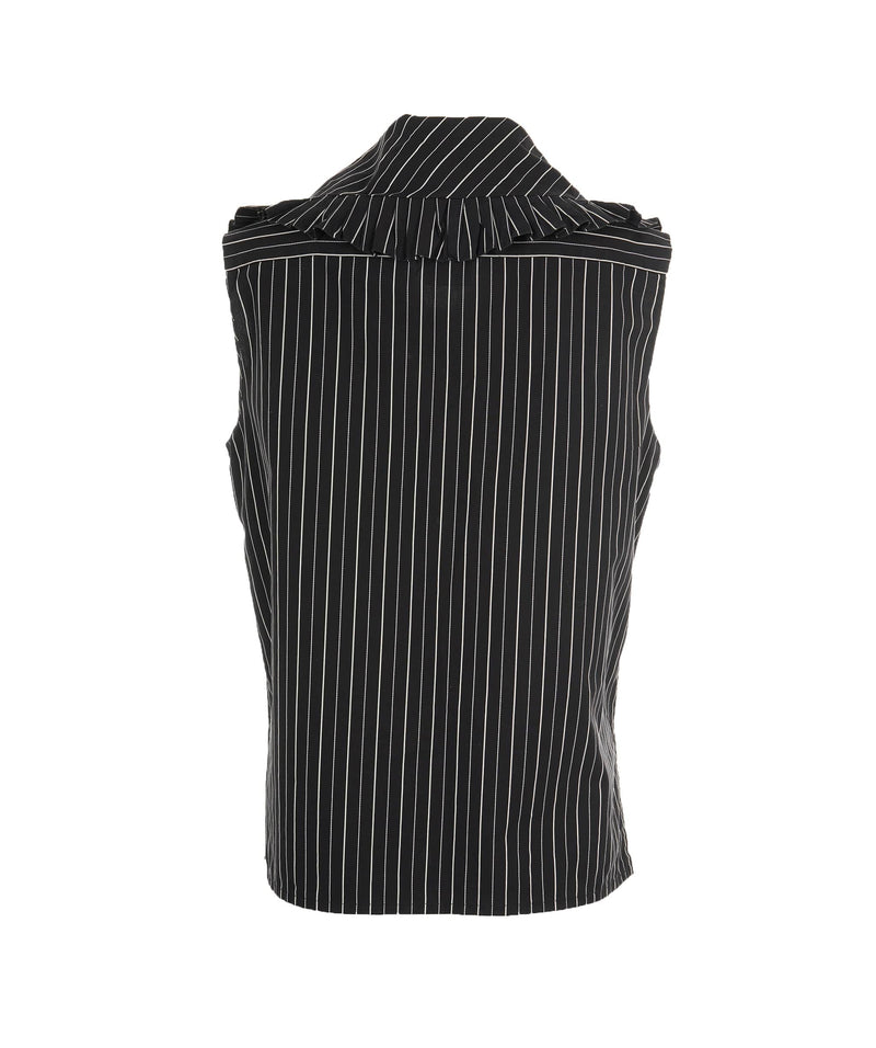 Chanel Black and White Striped Sleeveless Shirt With Peterpan