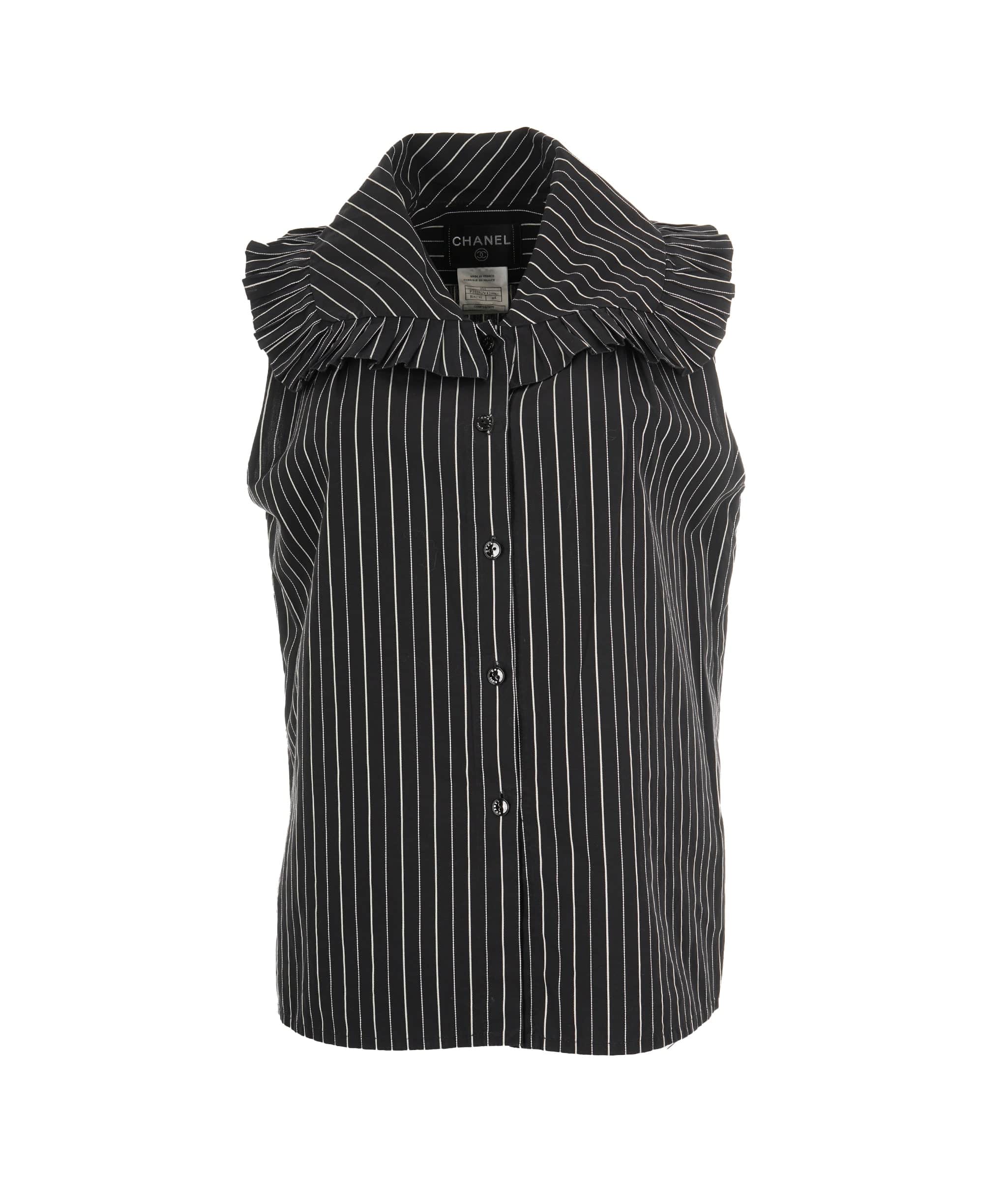 Chanel Chanel Black and White Striped Sleeveless Shirt With Peterpan Collar FR44/UK16 ASL9339