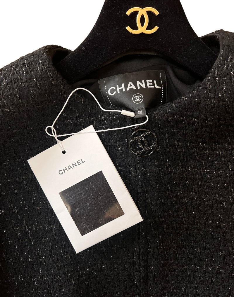 Chanel Black Cropped Tweed Jacket with CC zipper pull UKC1153 –  LuxuryPromise