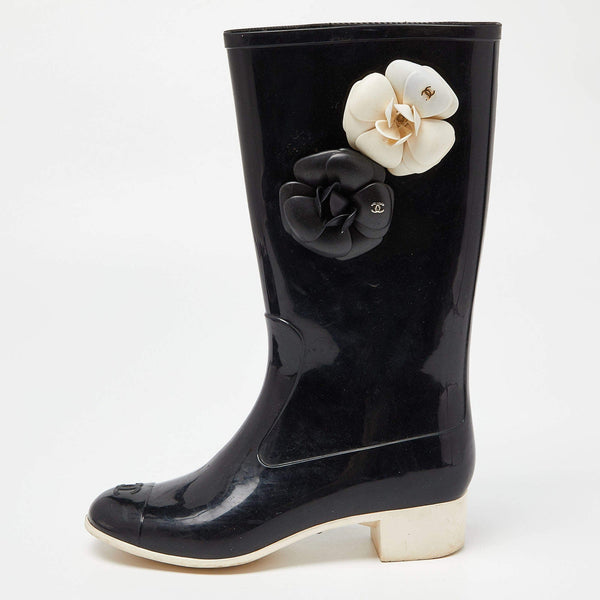 Chanel Chanel Black Rubber Camelia Rain Boots Size 38 ASCLC1412