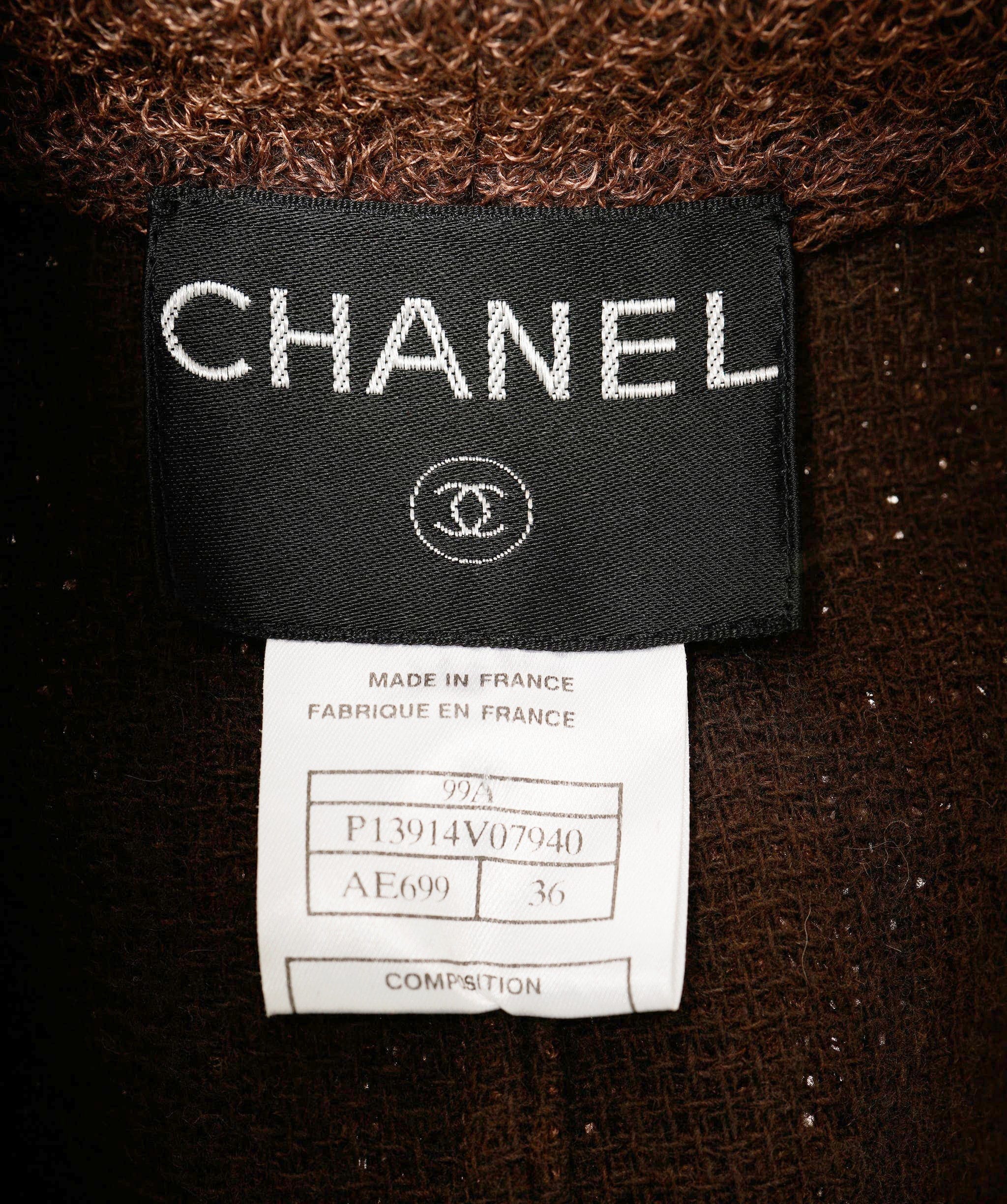 Chanel Chanel Brown Wool and Mohair Maxi Coat with Logo Buttons Size FR 36 (UK 8) ASL9734