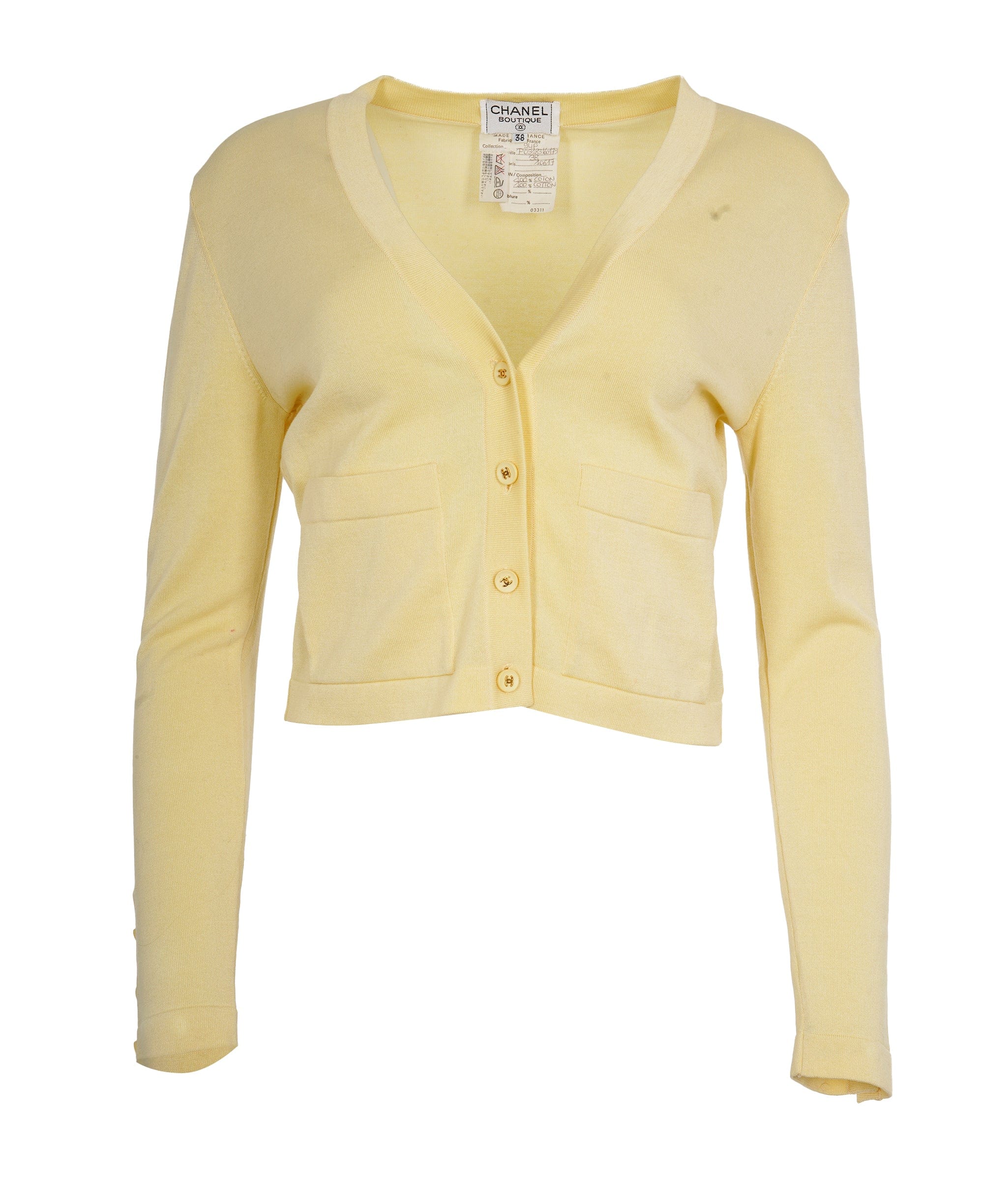 Chanel Chanel CC Buttons Cropped Cardigan Yellow ASL9537