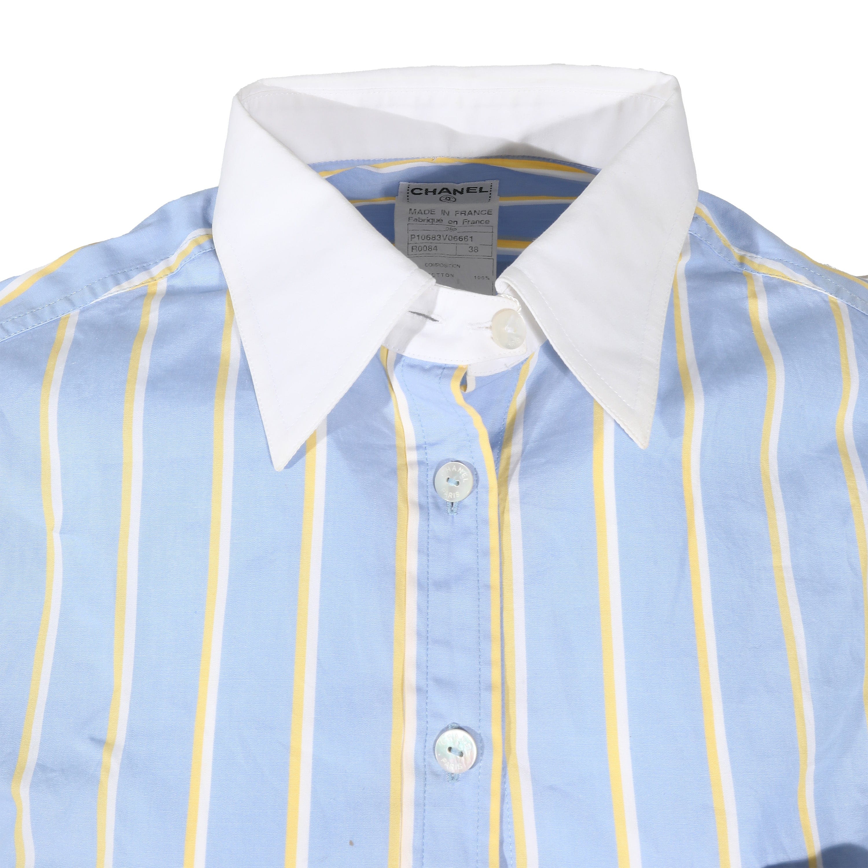 Chanel Chanel CC Stripe Button up Shirt Blue ASL9210