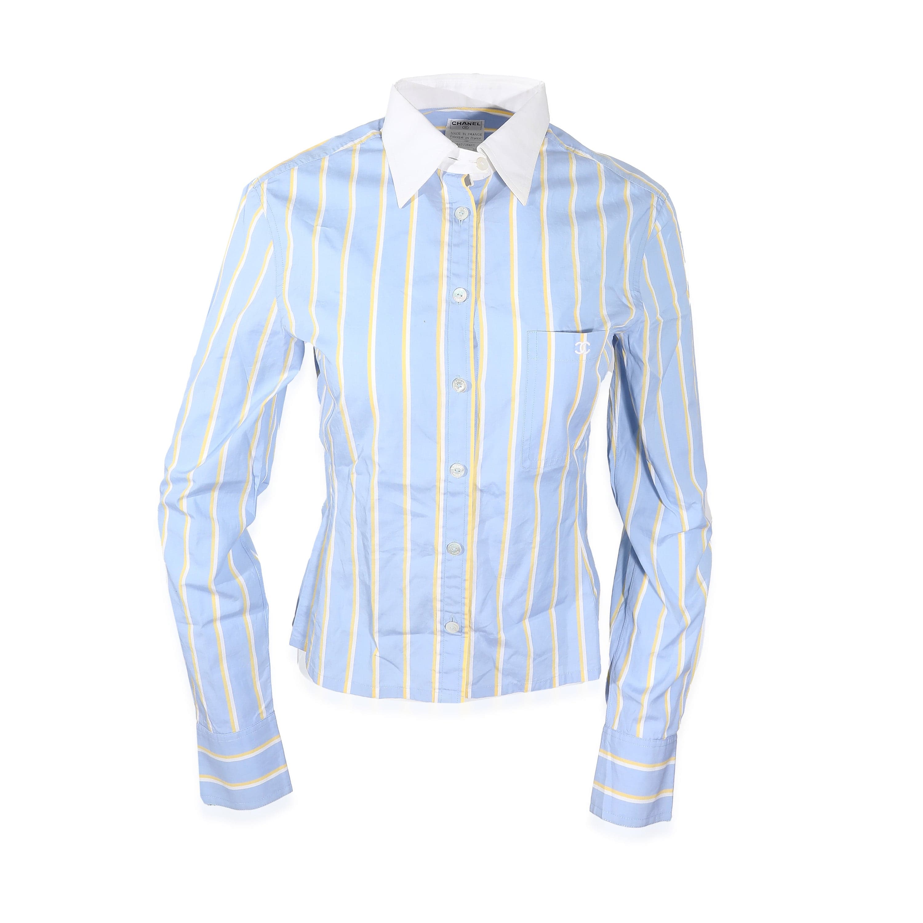 Chanel Chanel CC Stripe Button up Shirt Blue ASL9210