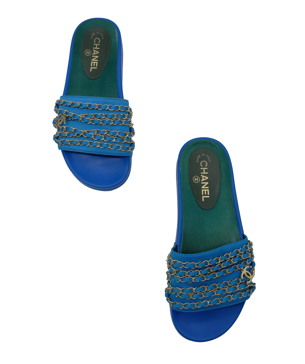 Chanel Chain Slides Blue size 39 RJC2827 – LuxuryPromise