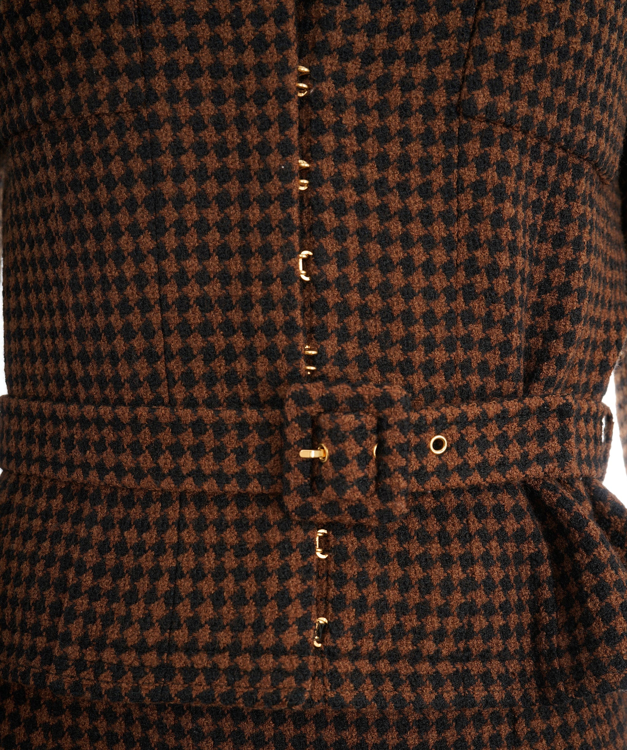 Chanel Chanel Coco Button Houndstooth Tweed Suit Jacket Skirt 96A Brown AVC1884