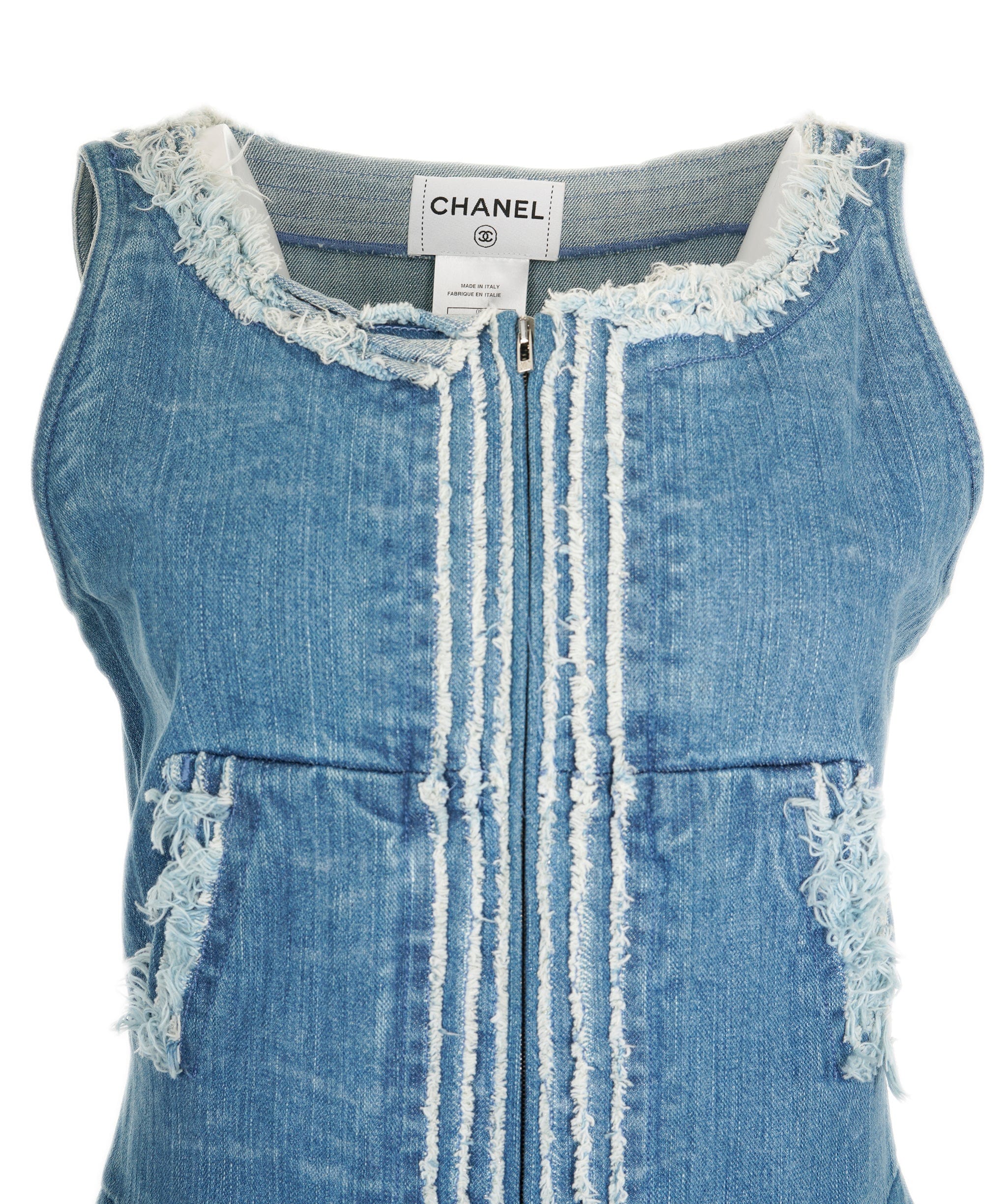 Chanel Chanel Denim Distressed Pinafore Dress with Zip Detail Size FR 40 (UK 12) ASL9296