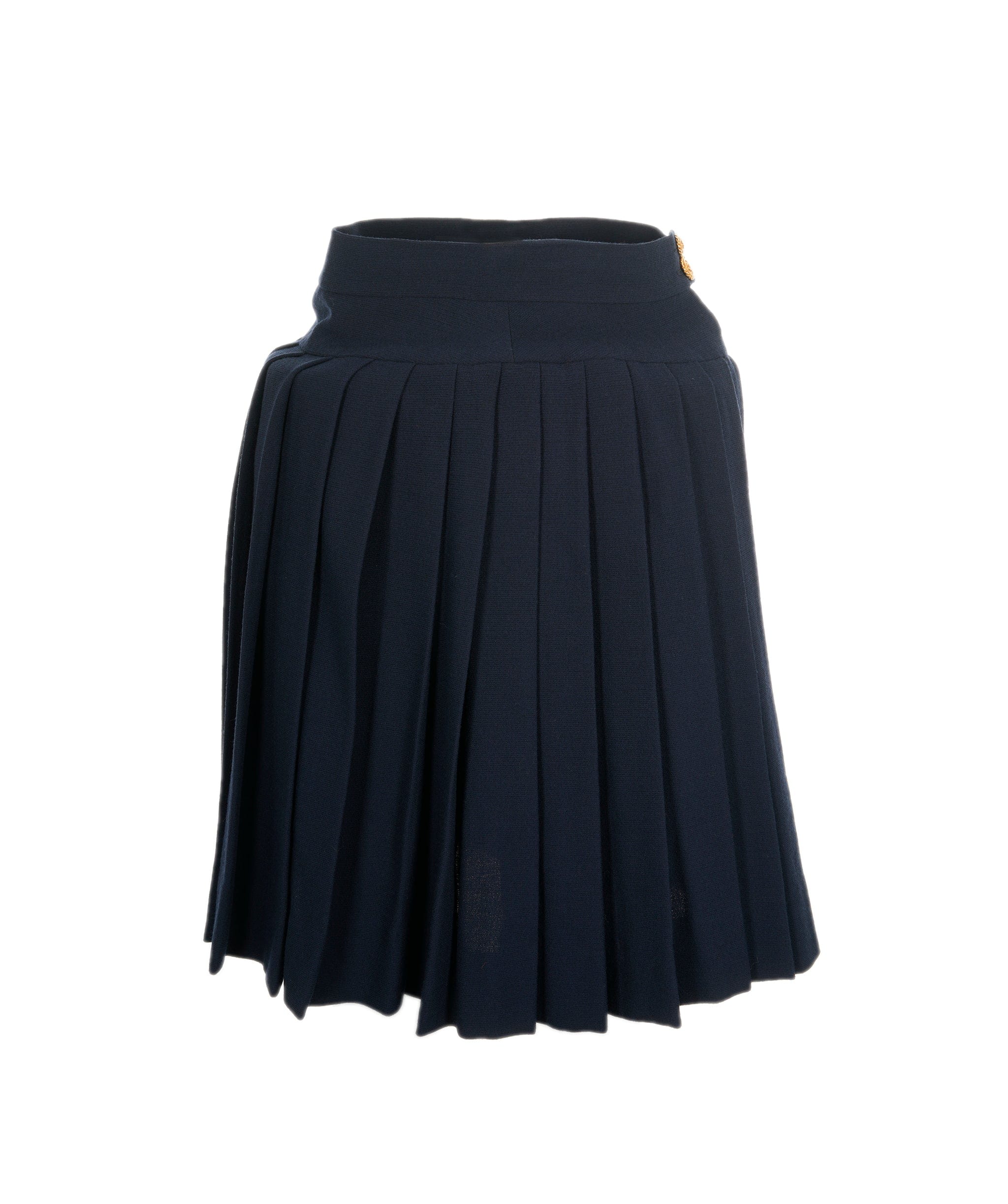 Chanel Chanel Gold Button Pleats Skirt Suit Navy ASL8231