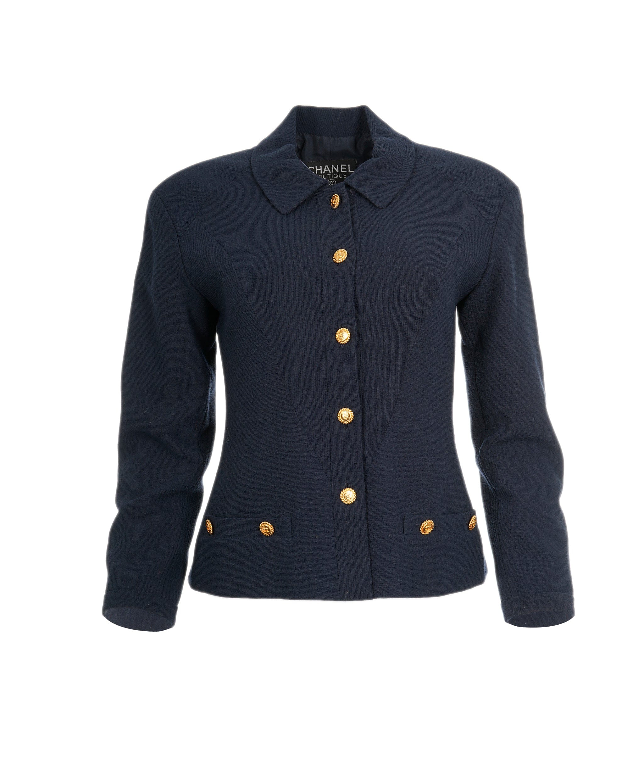 Chanel Chanel Gold Button Pleats Skirt Suit Navy ASL8231