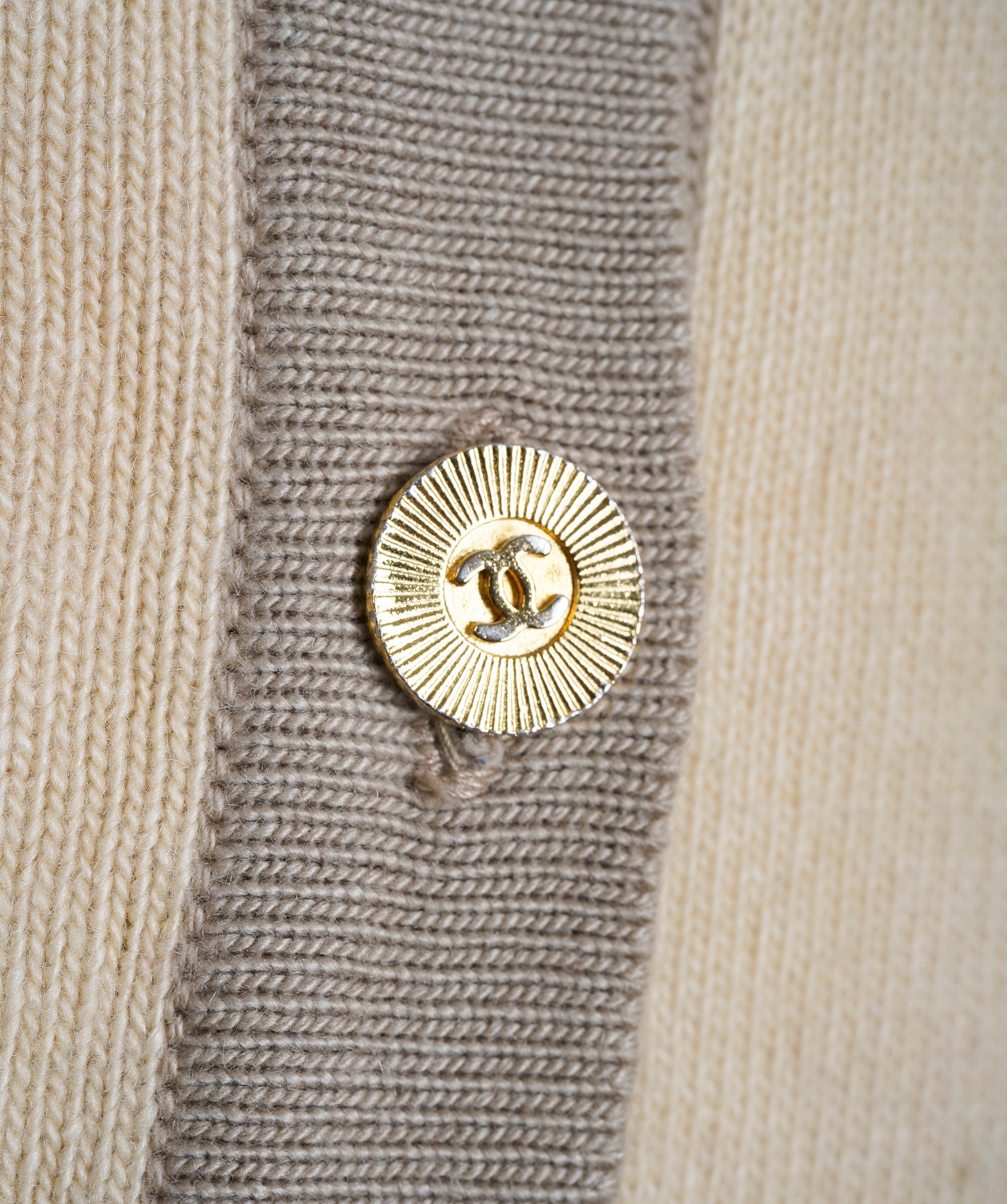 Chanel Chanel Gold Buttons Bicolor Cardigan Beige ASL10072