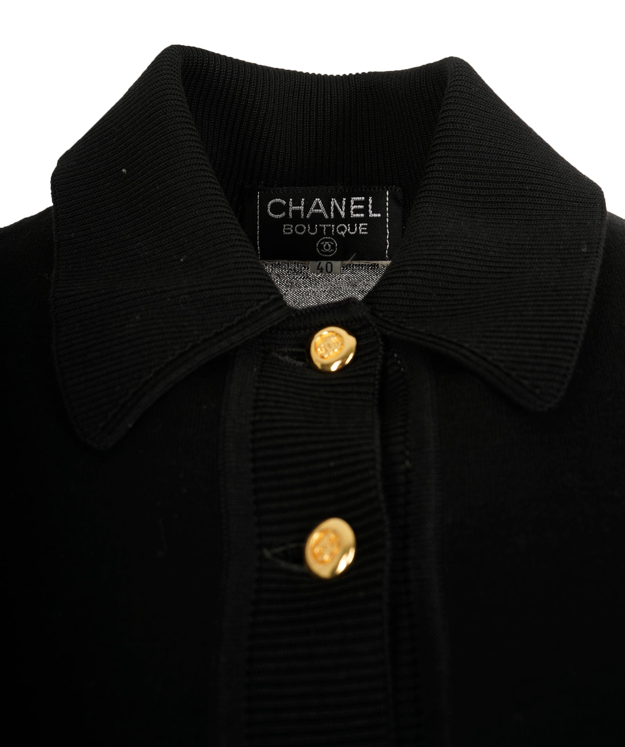 Chanel Chanel Gold CC Button Black Polo #40 ASL9808