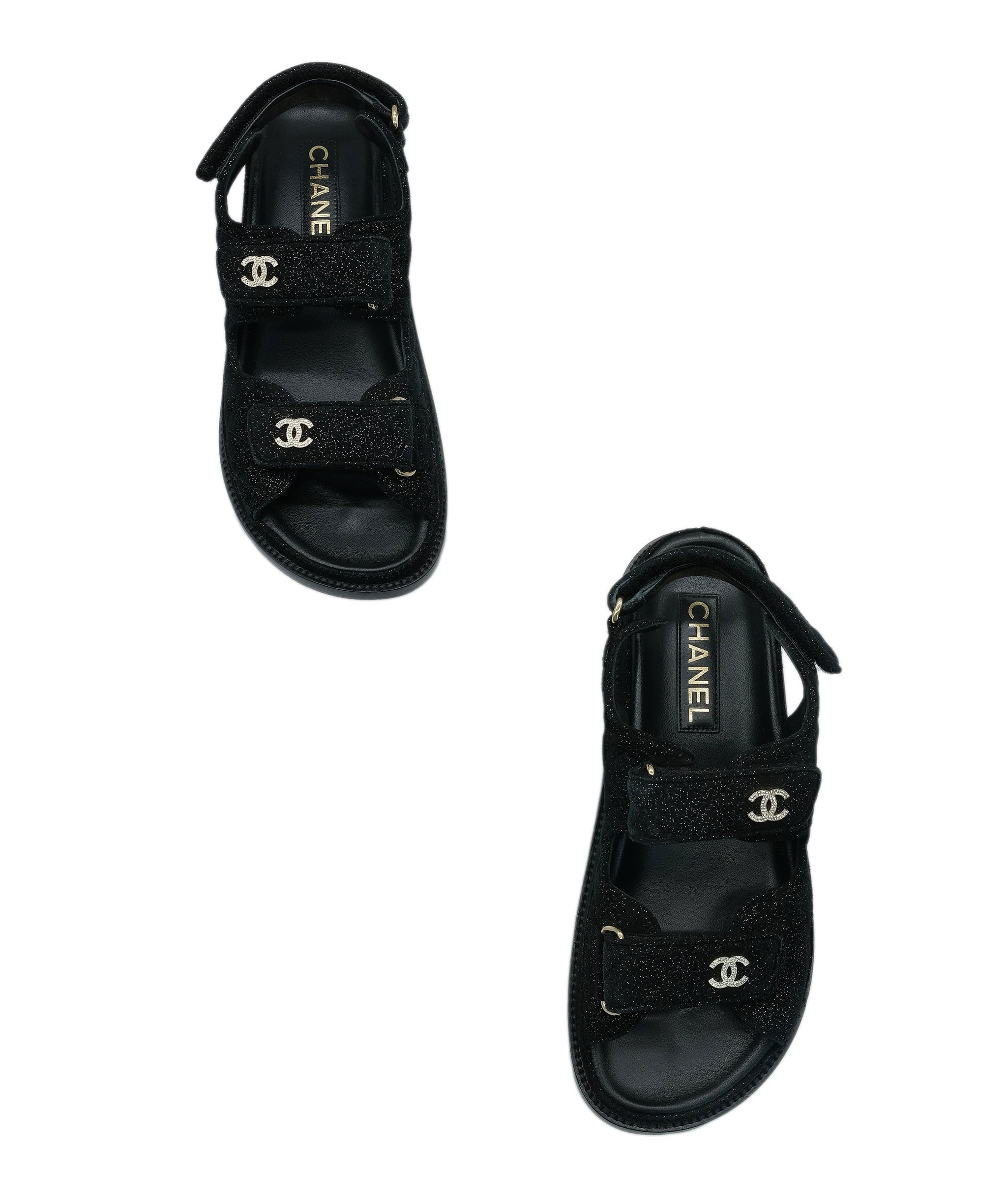 Chanel Chanel Grandad Black Sandals 37.5 RJC2500