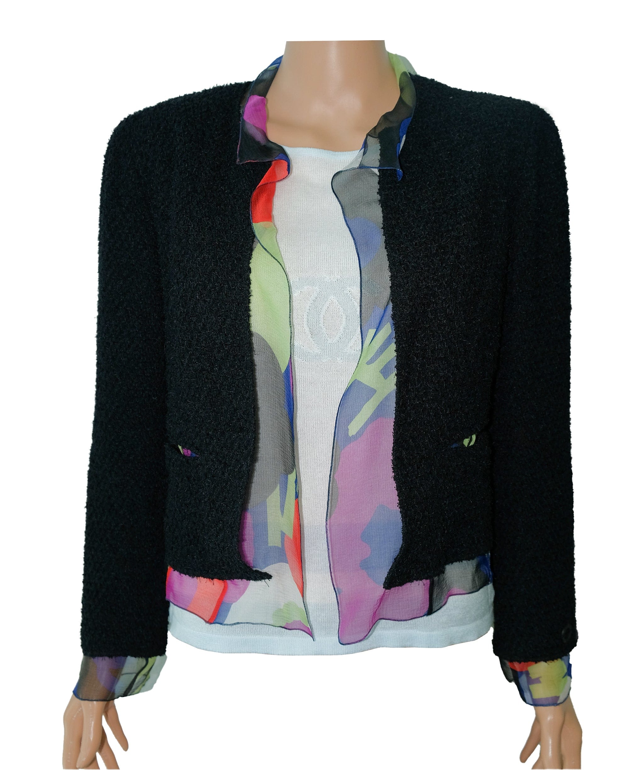Chanel Chanel Jacket Black with Multi colour Lining RJC2906