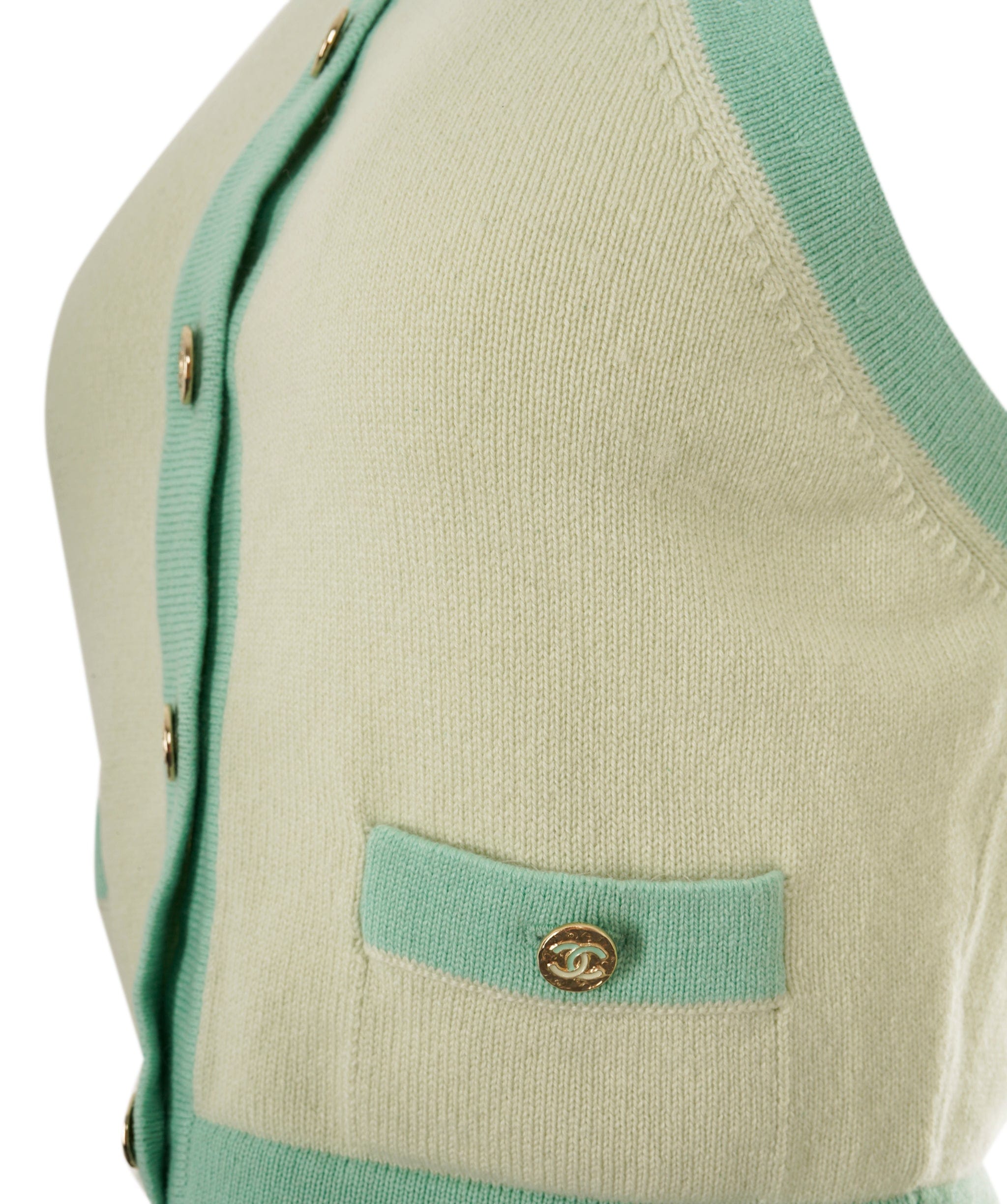 Chanel chanel knit top mint green + 2 sleeve gloves FR36 ASL8439