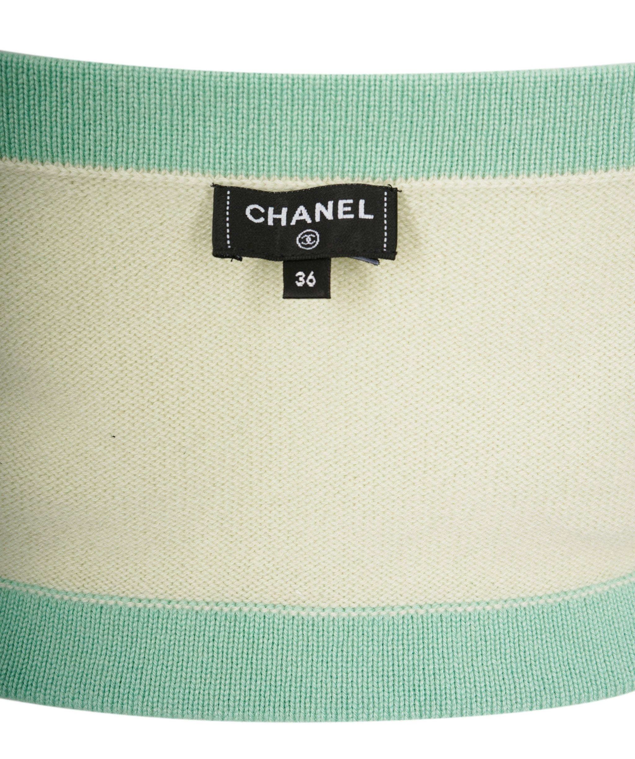 Chanel chanel knit top mint green + 2 sleeve gloves FR36 ASL8439
