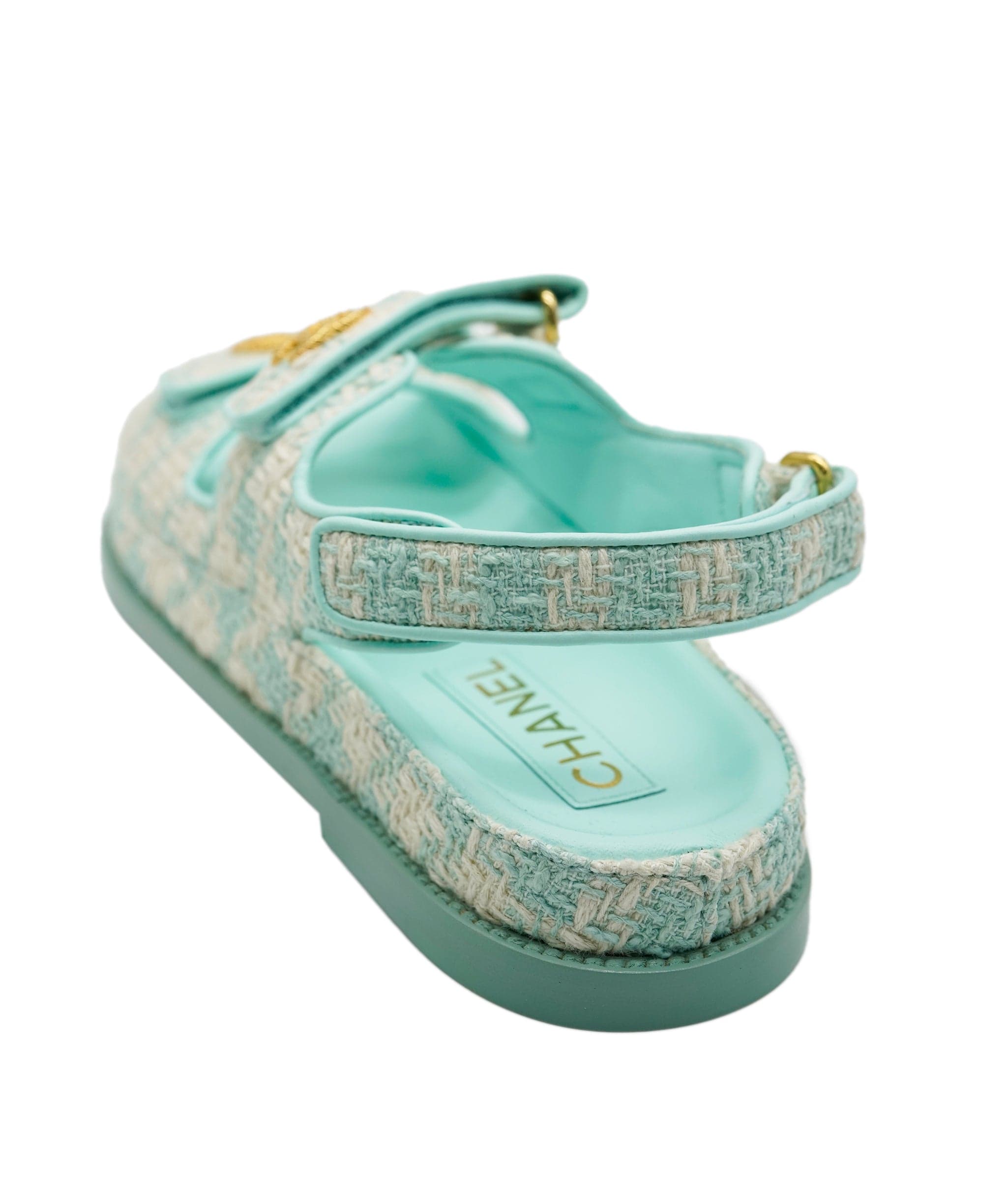 Chanel Chanel Limited Edition Tiffany Blue Tweed Dad Sandals 39  ALL0417