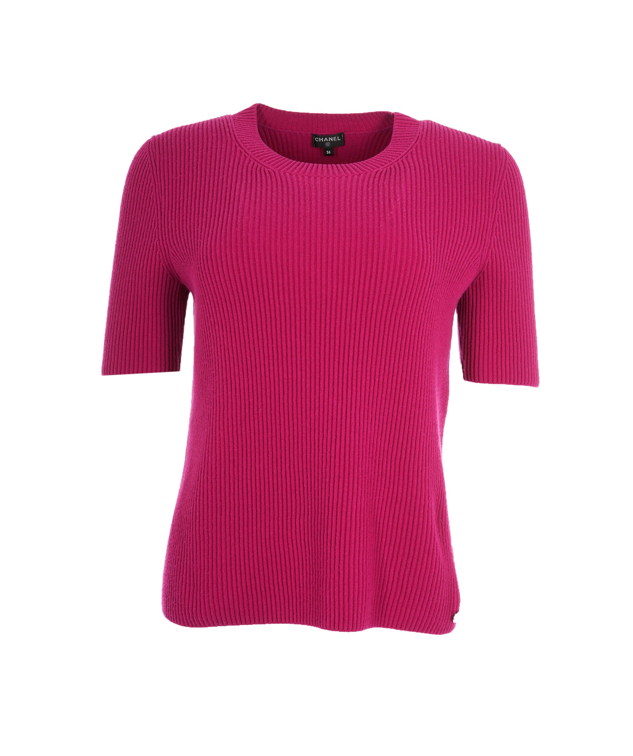 Chanel Chanel Pink Knitted Ribbed CC T Shirt Size 36 - AGL2106