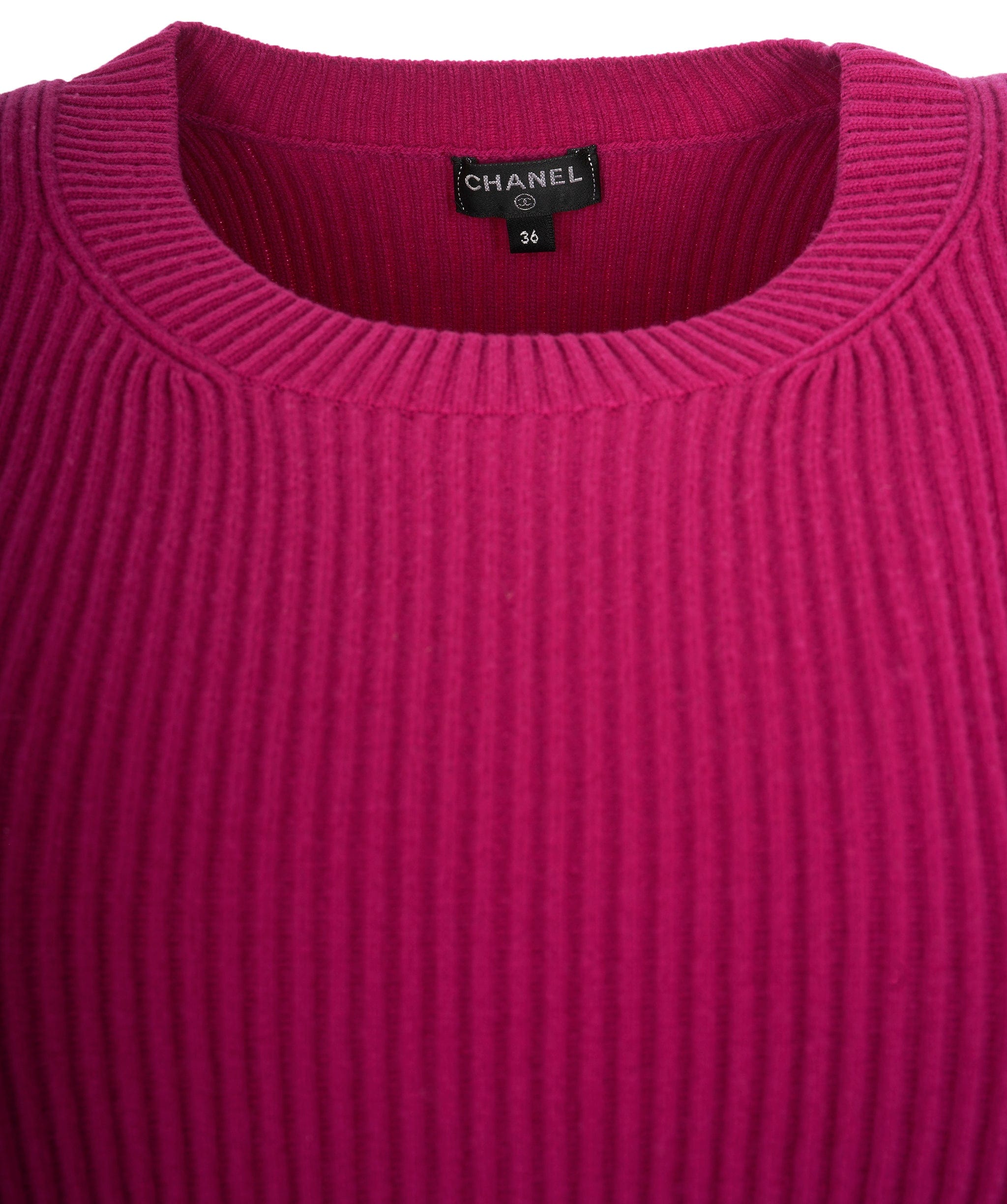 Chanel Chanel Pink Knitted Ribbed CC T Shirt Size 36 - AGL2106