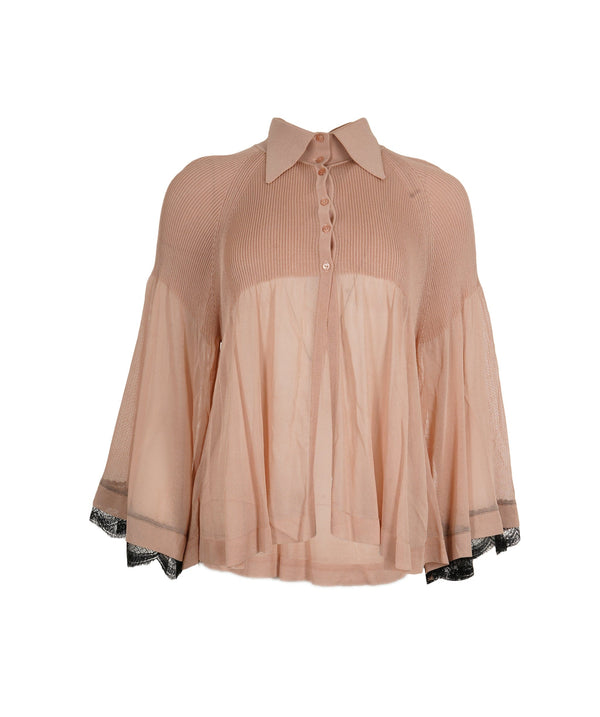 Chanel Chanel Powder Pink Wide Long Sleeve Blouse with Collar Detail Size 42 (UK 14) ASL9730