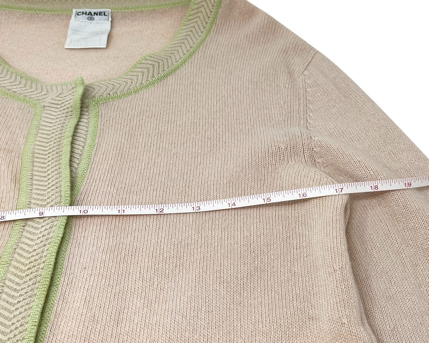 chanel CHANEL Vintage 03P Logo Knit Cardigan #42 Sweater Pink Green Cashmere Button