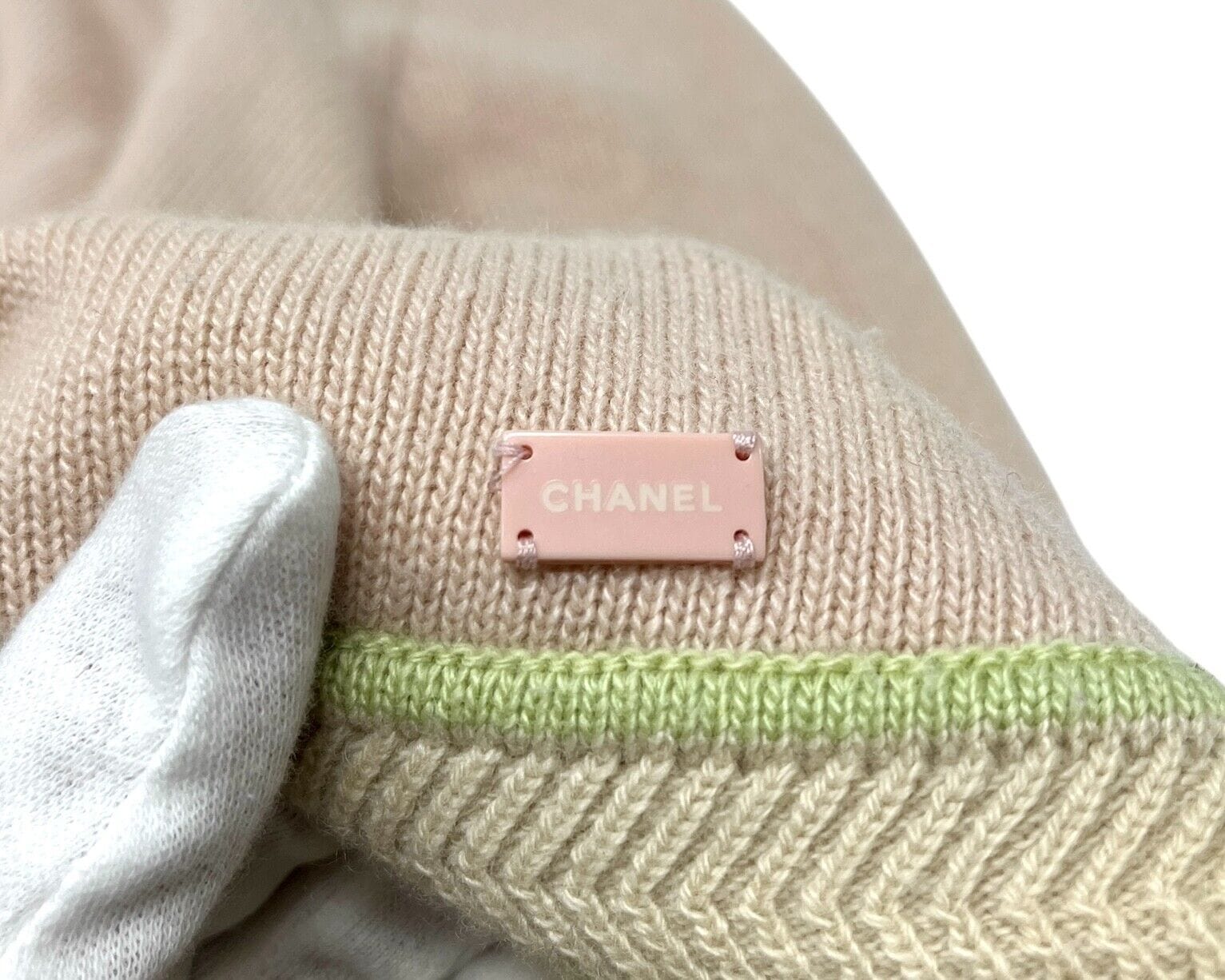 chanel CHANEL Vintage 03P Logo Knit Cardigan #42 Sweater Pink Green Cashmere Button