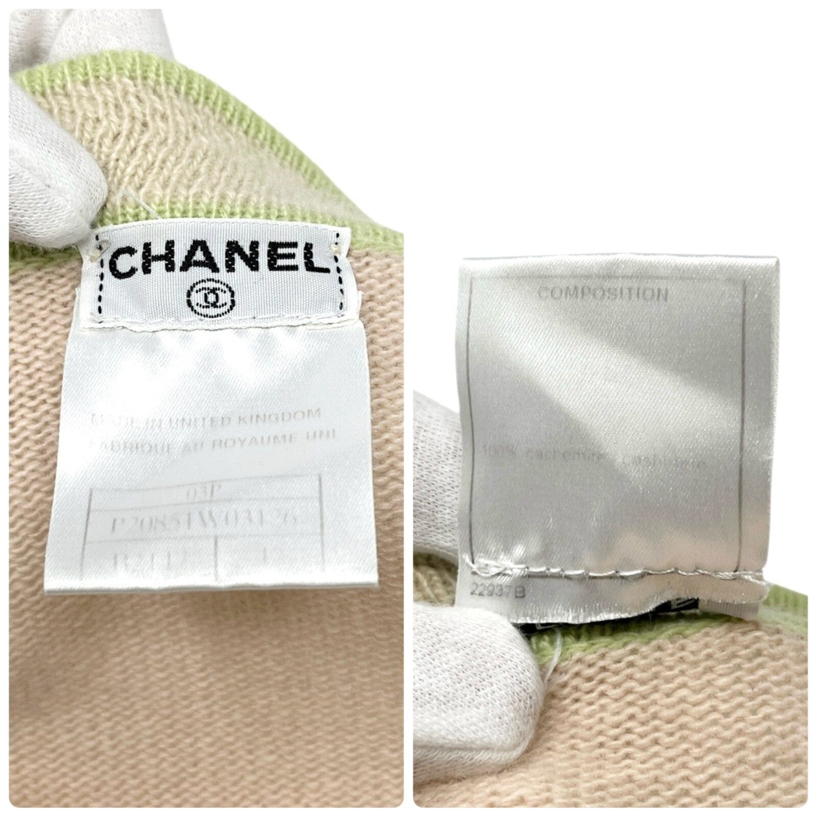 chanel CHANEL Vintage 03P Logo Knit Cardigan #42 Sweater Pink Green Cashmere Button