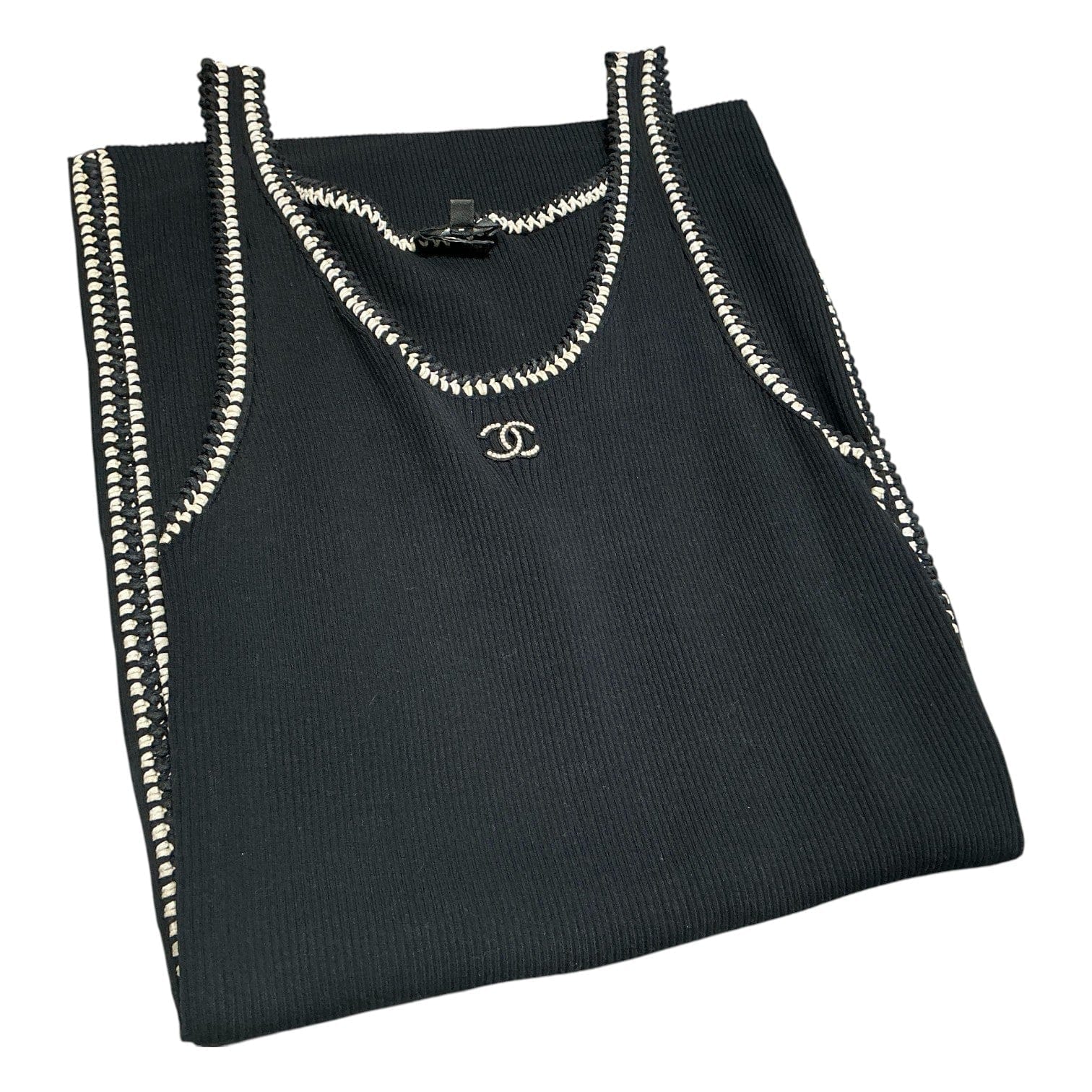 Chanel Chanel Black Cotton CC Knit Dress #38