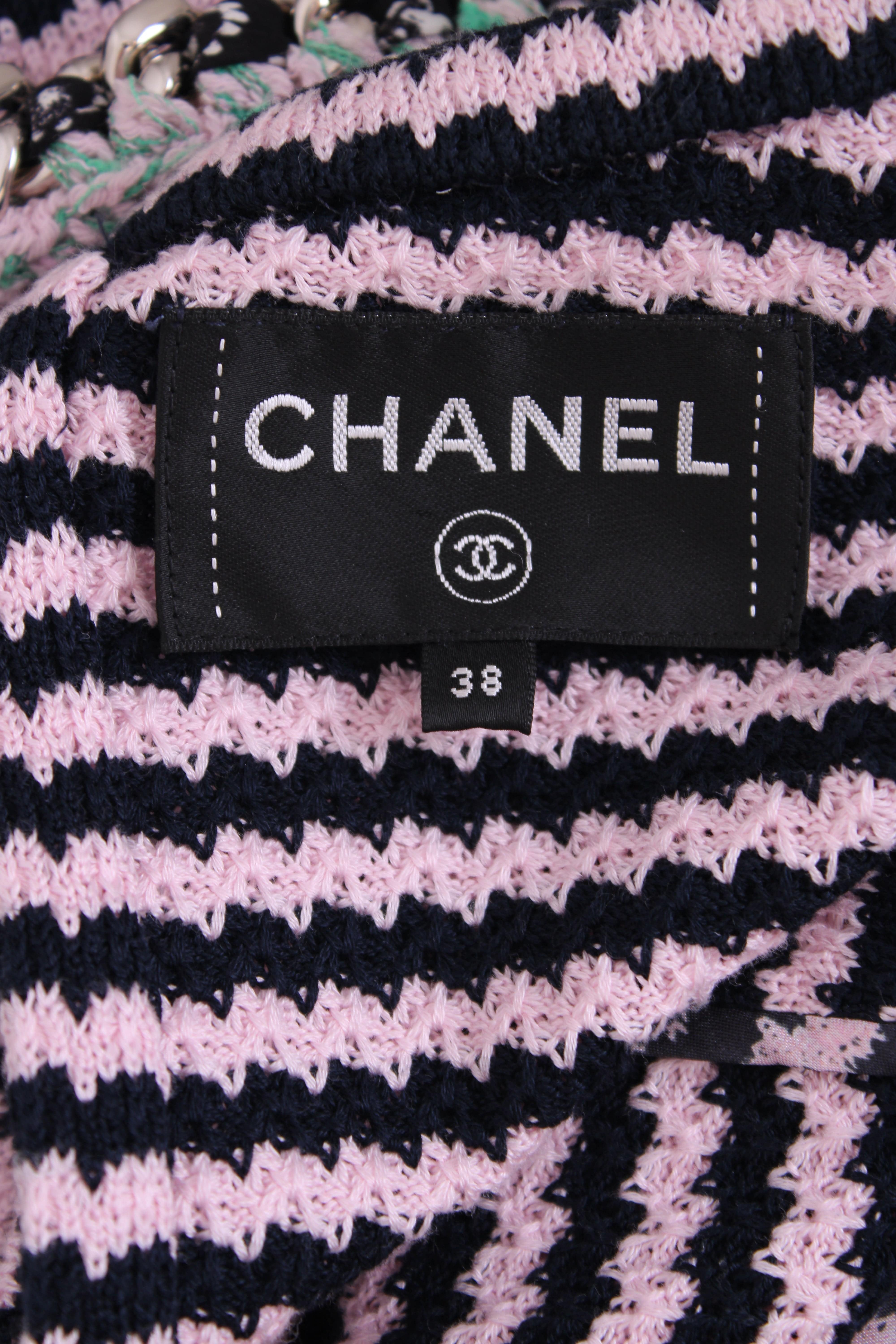 Chanel Chanel Knitted Dress with Chain Pocket Pink & Navy Stripe 38