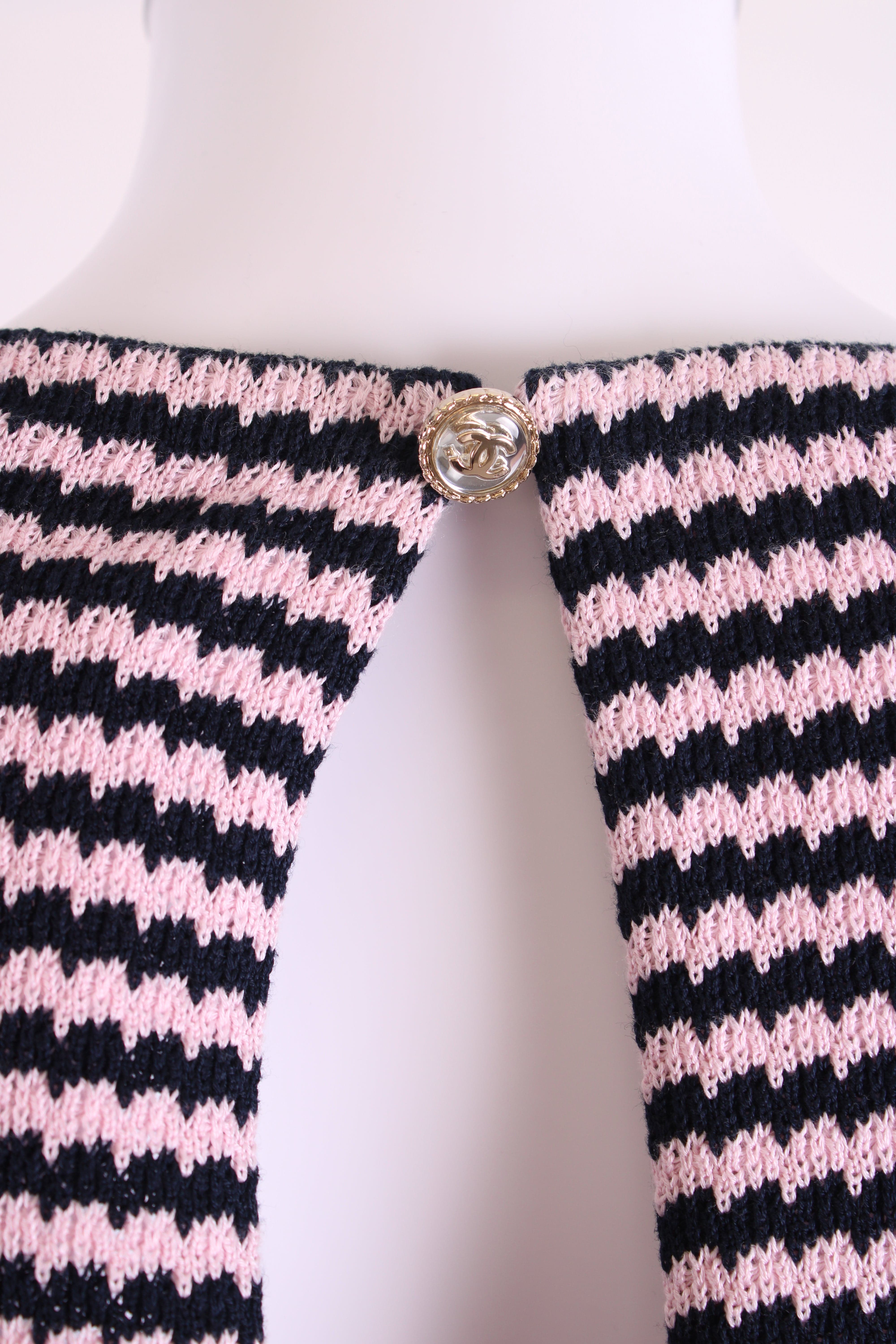 Chanel Chanel Knitted Dress with Chain Pocket Pink & Navy Stripe 38