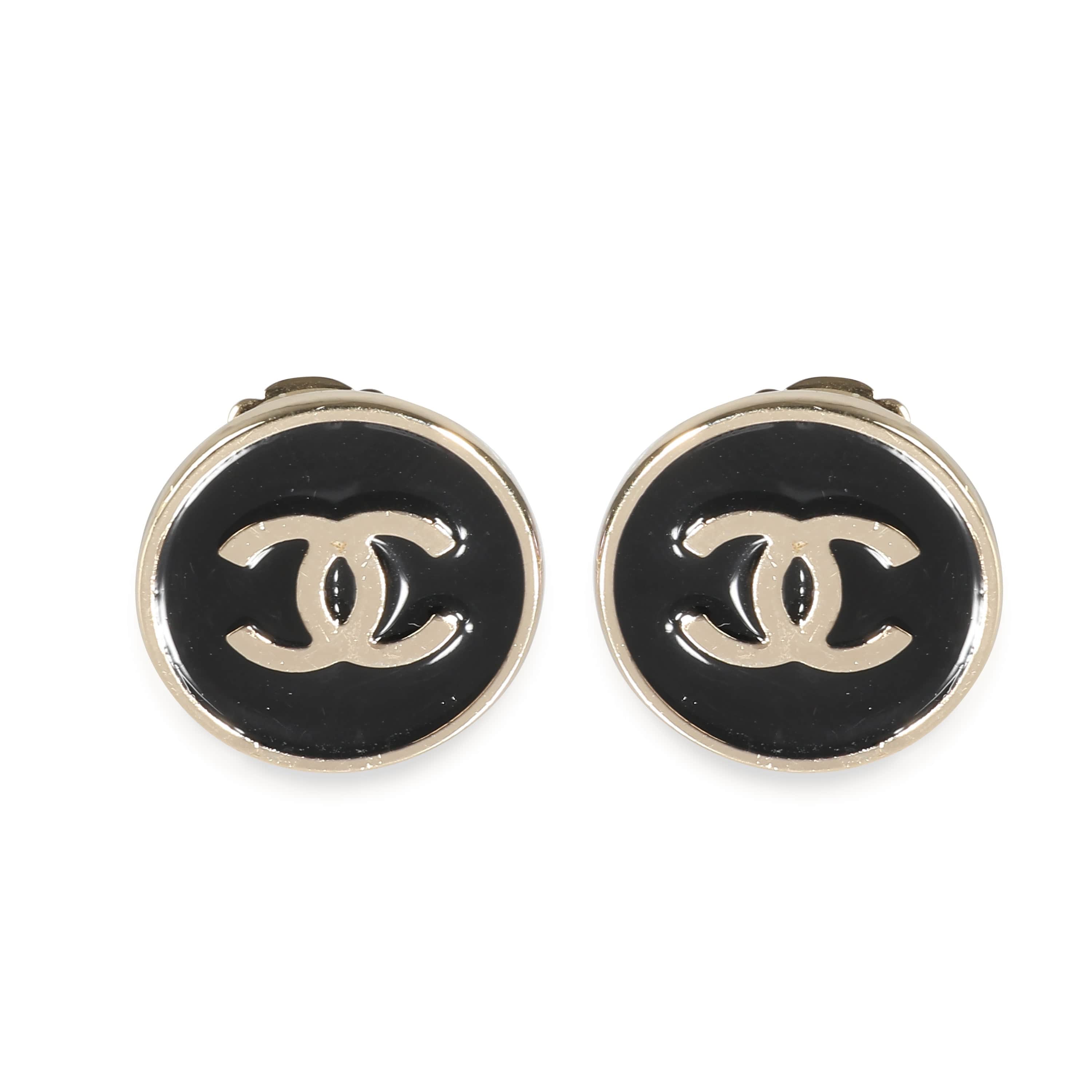 Chanel Chanel  CC Gold Tone with Black Enamel Button Earrings