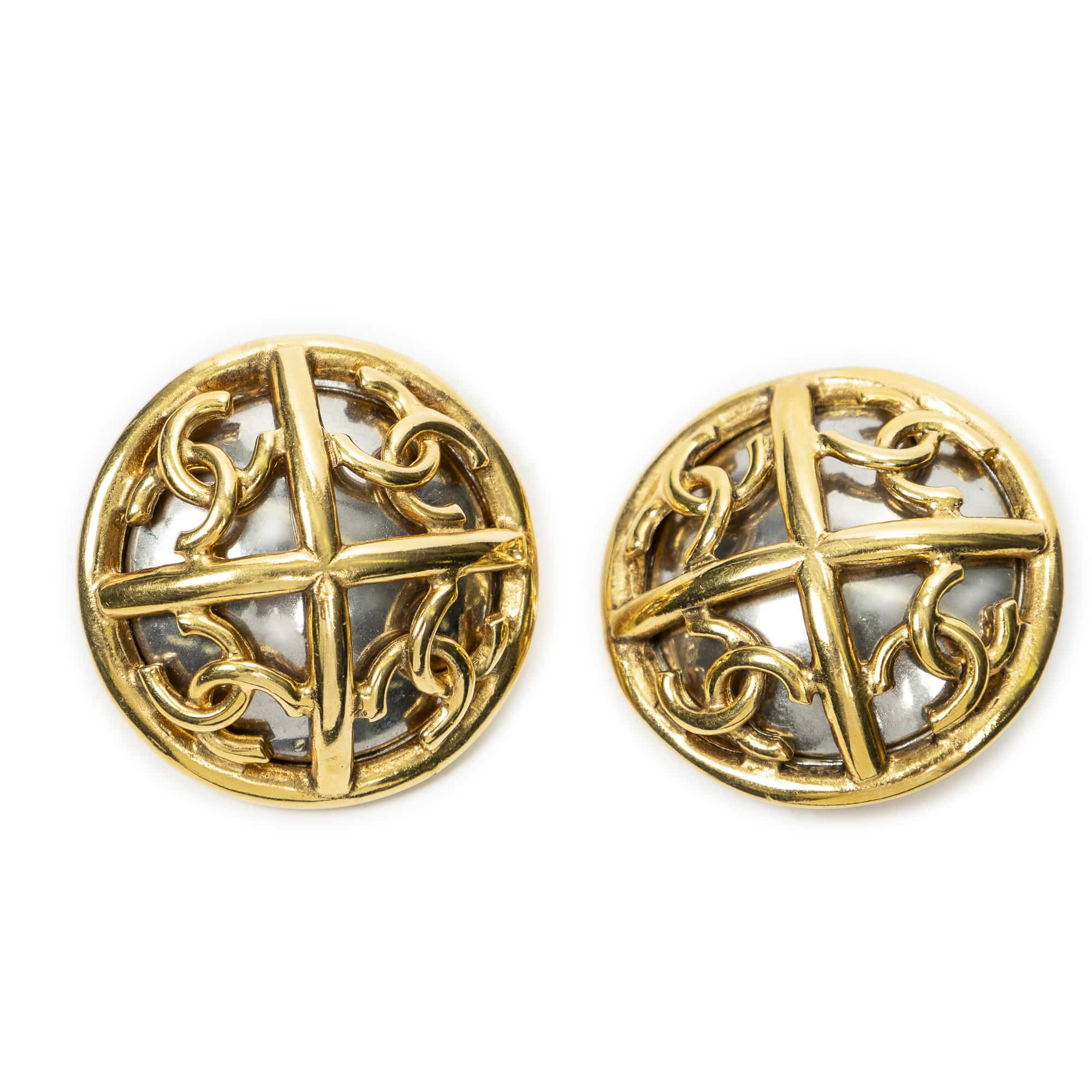 Chanel Chanel Gold/Silver Stainless Steel without Nickel Jumbo CC Round Clip On Earrings ABC6925