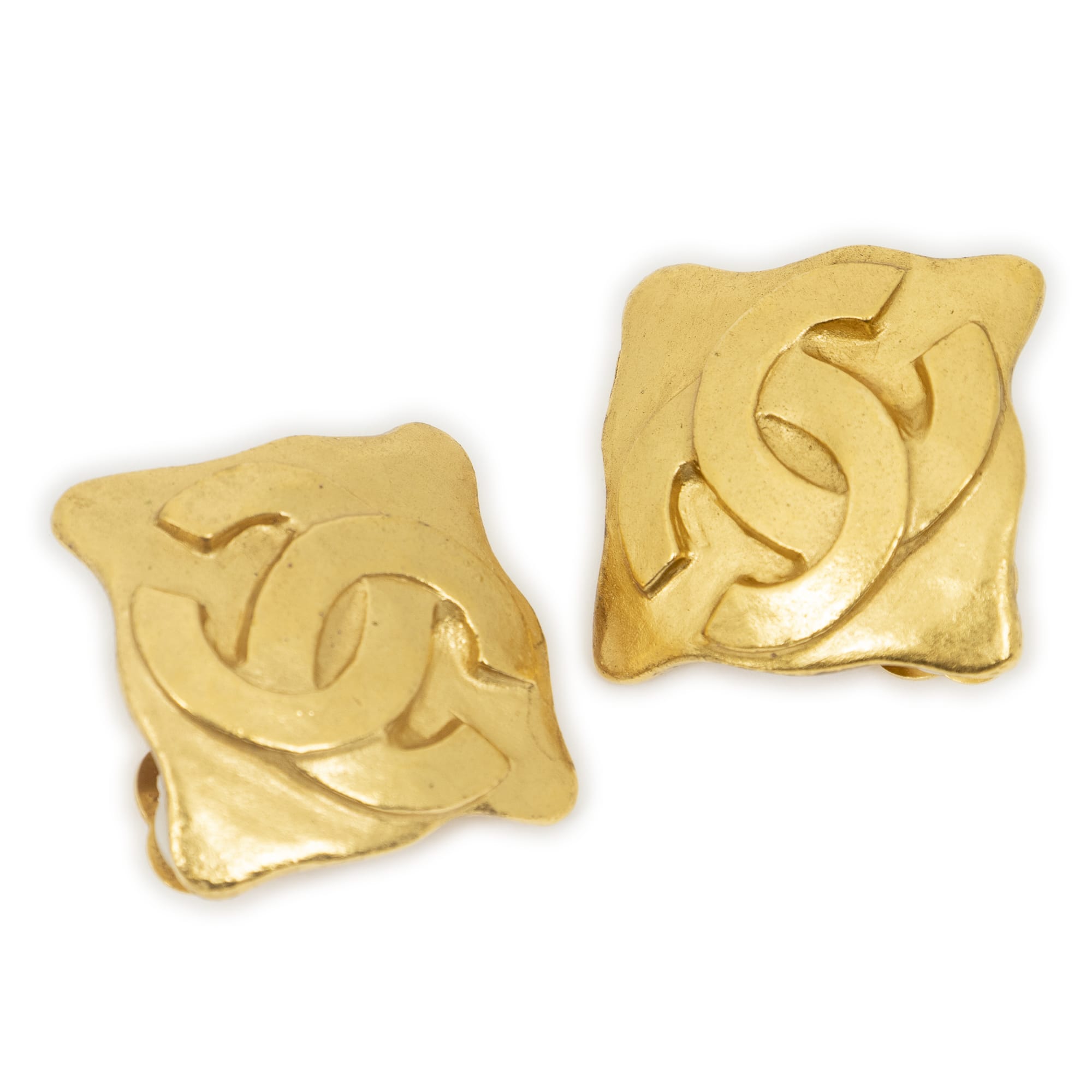Chanel Chanel Gold Stainless Steel without Nickel CC Diamond Clip On Earrings ABC5791