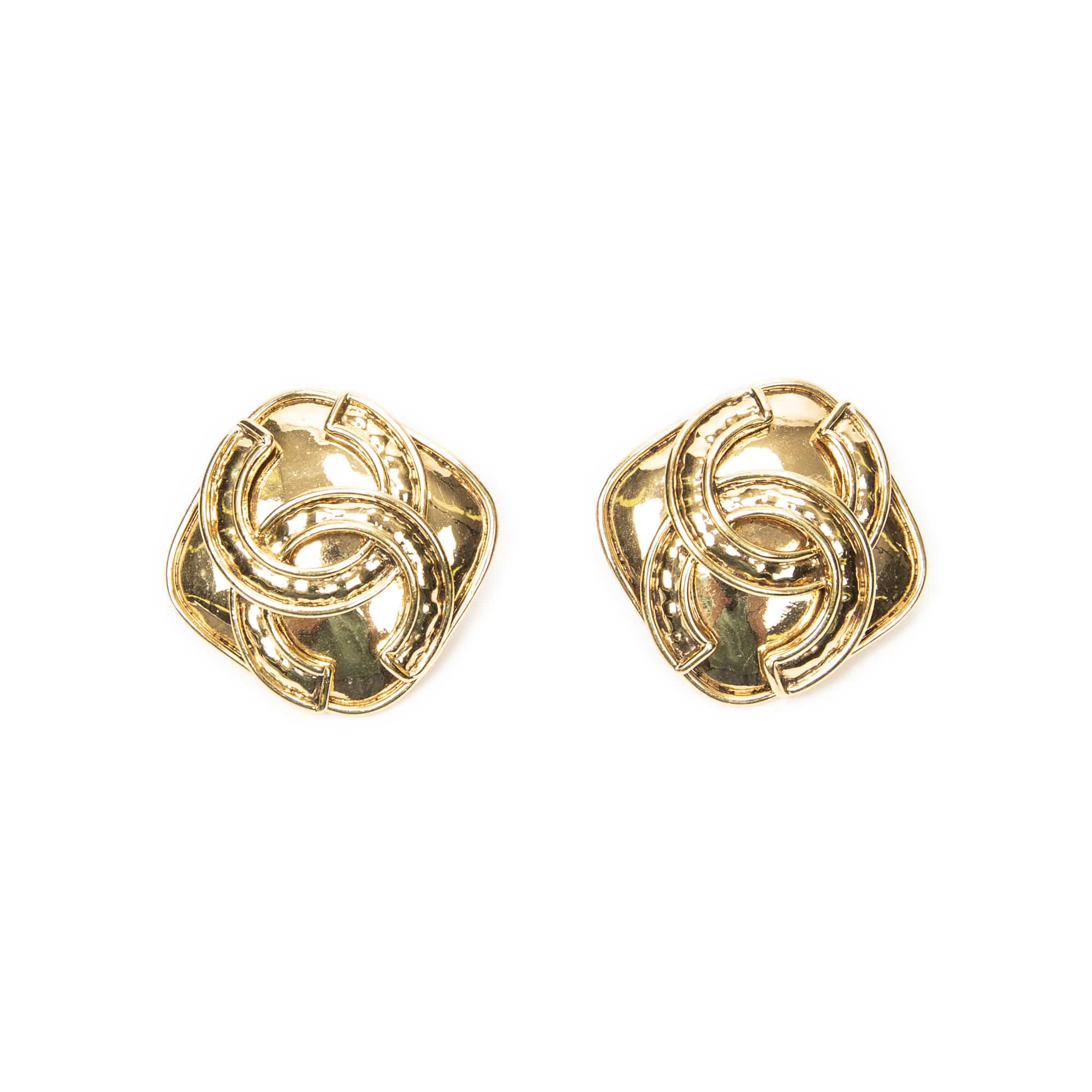 Chanel Chanel Gold Stainless Steel without Nickel CC Diamond-shaped Clip On Earrings ABC5831