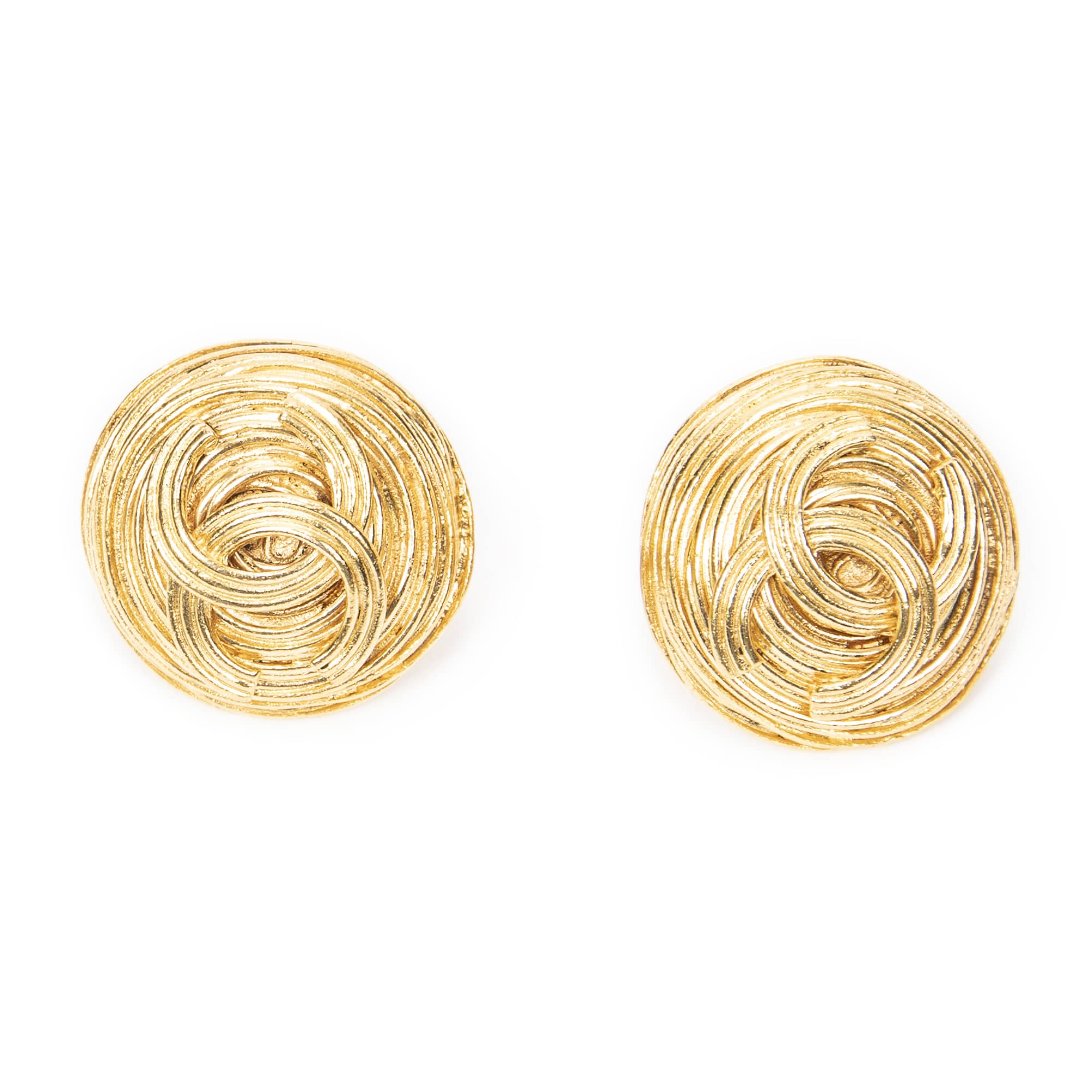 Chanel Chanel Gold Stainless Steel without Nickel CC Round Clip On Earrings ABC4218