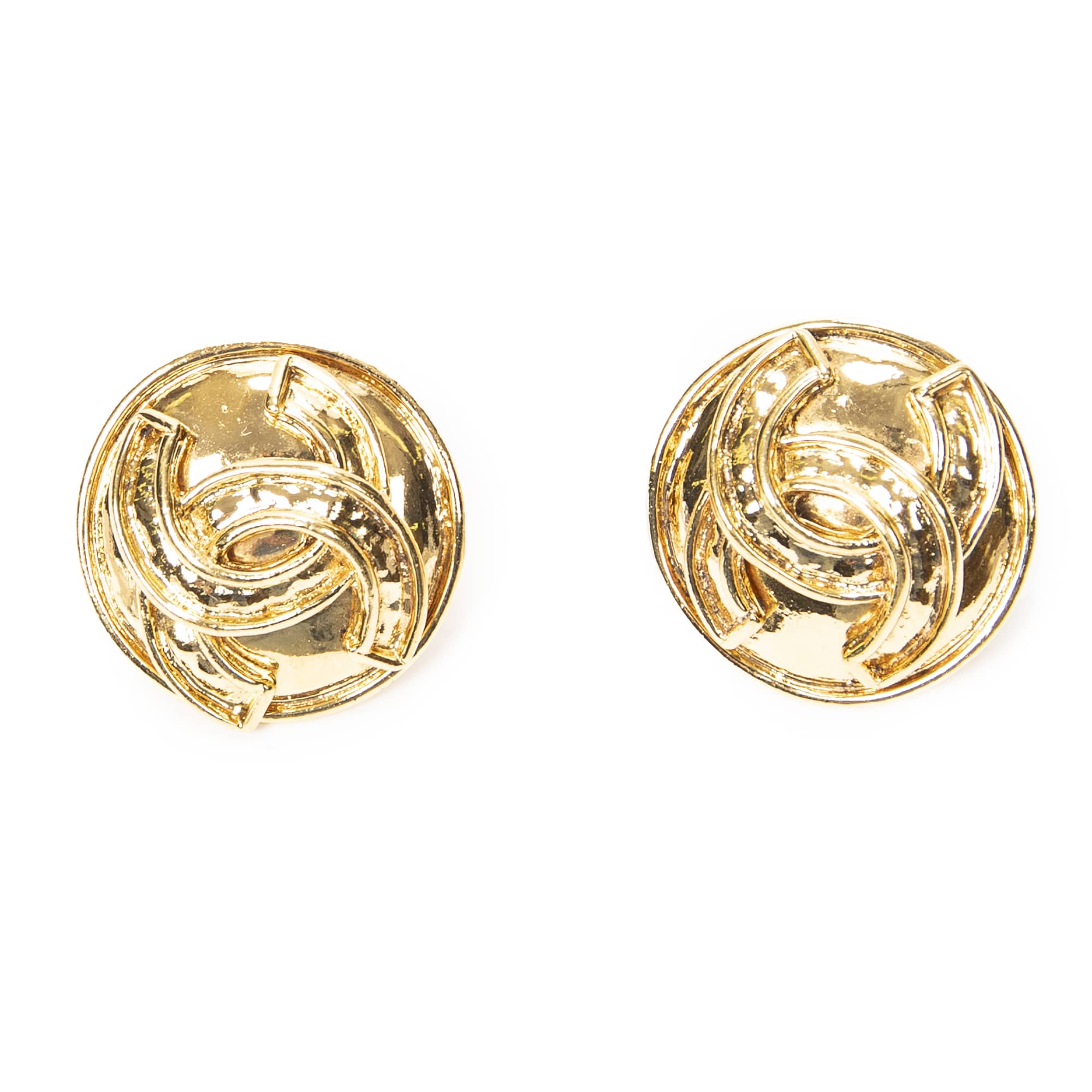 Chanel Chanel Gold Stainless Steel without Nickel CC Round Clip On Earrings ABC6561
