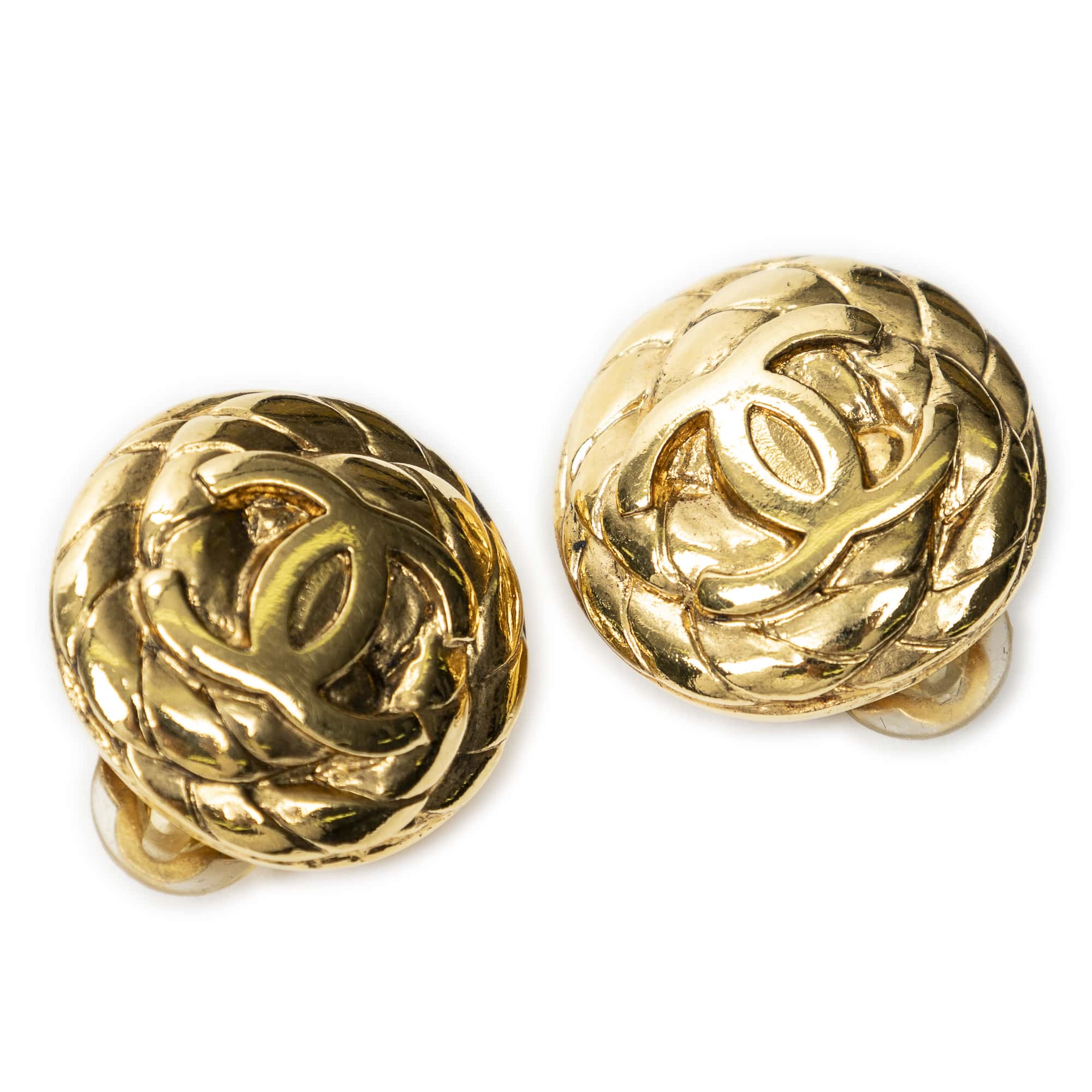 Chanel Chanel Gold Stainless Steel without Nickel CC Round Clip On Earrings ABC6572