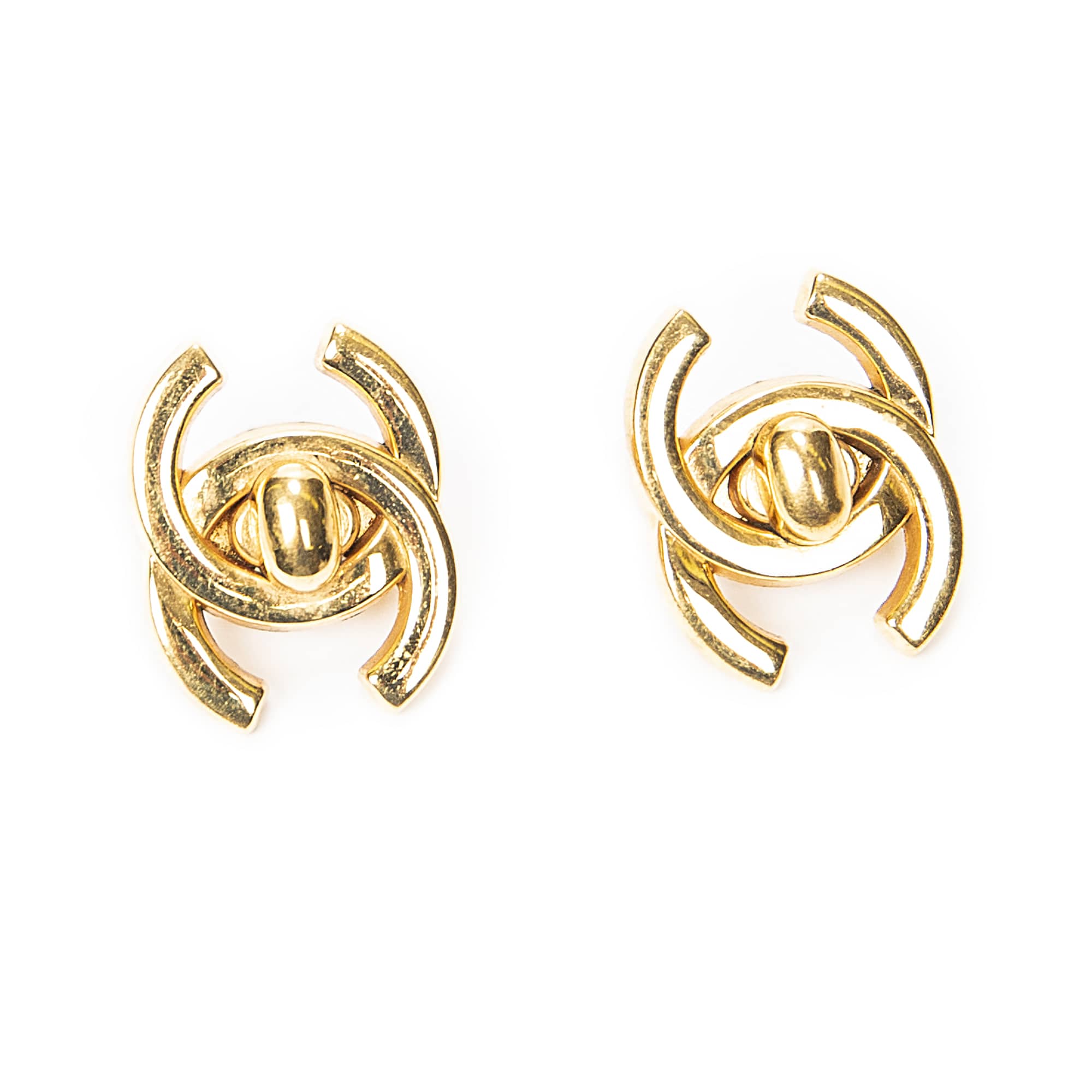 Chanel Chanel Gold Stainless Steel without Nickel CC Turnlock Clip On Earrings ABC6580