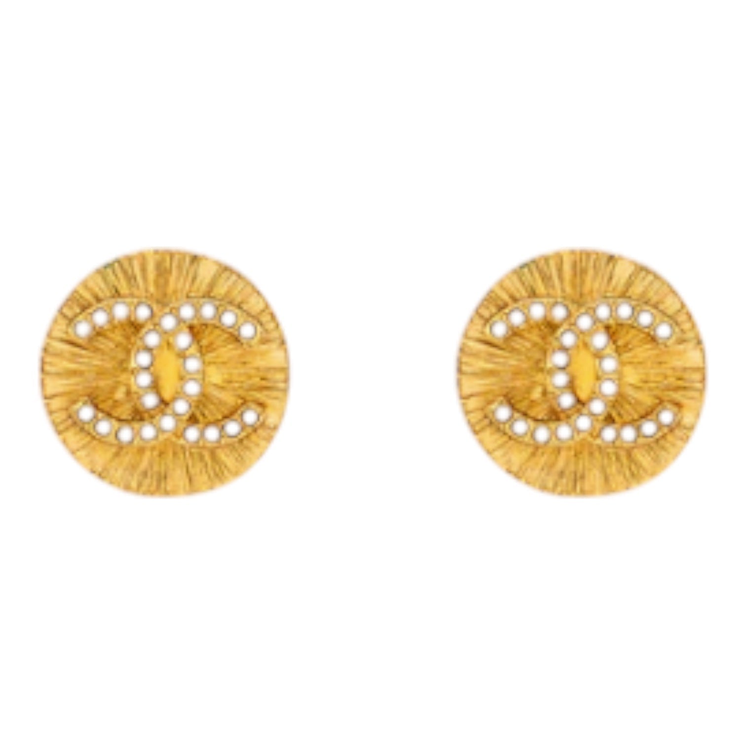Chanel Chanel Round CC Earrings Crystal Gold Tone
