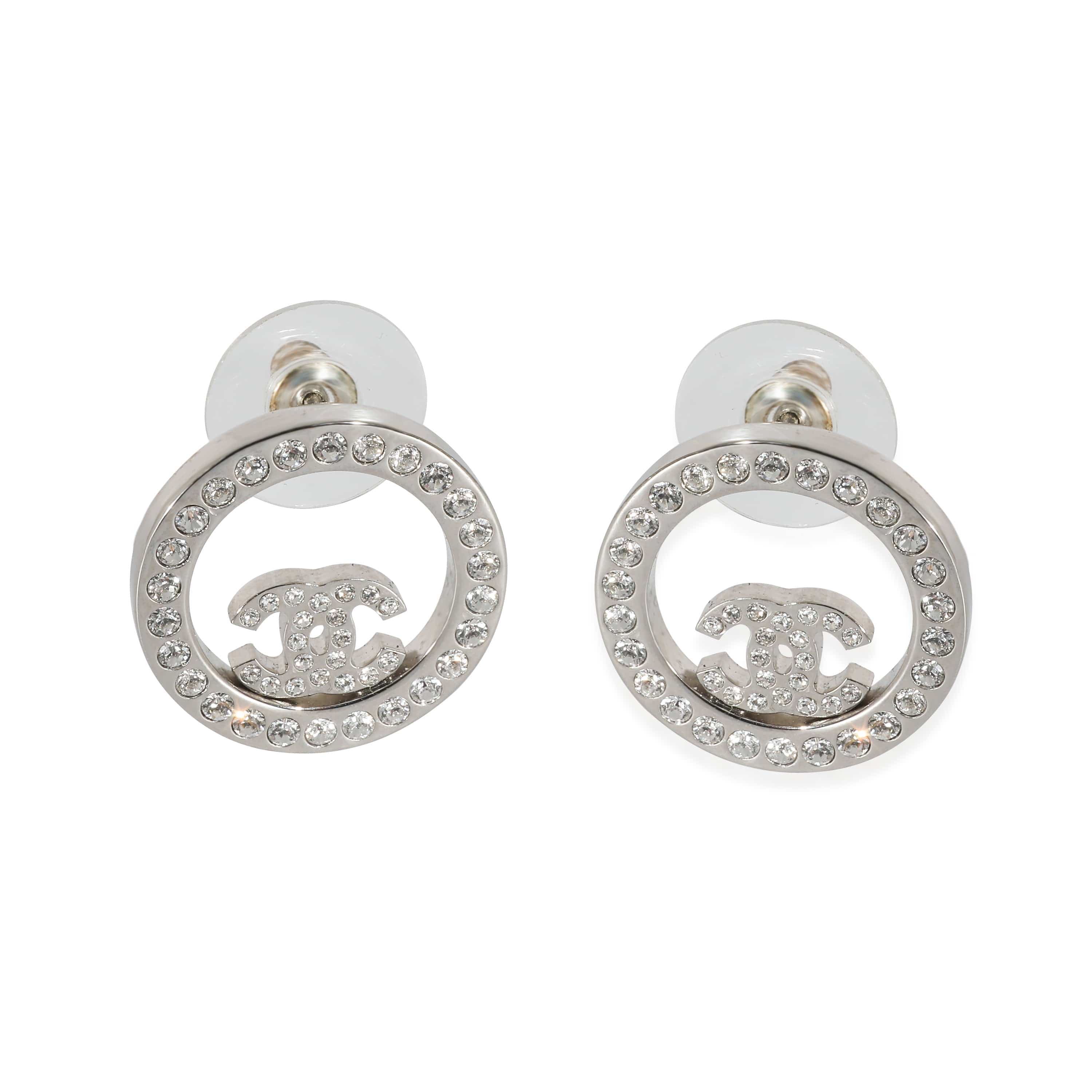 Chanel Silver Tone Chanel 2021 CC Strass Earrings