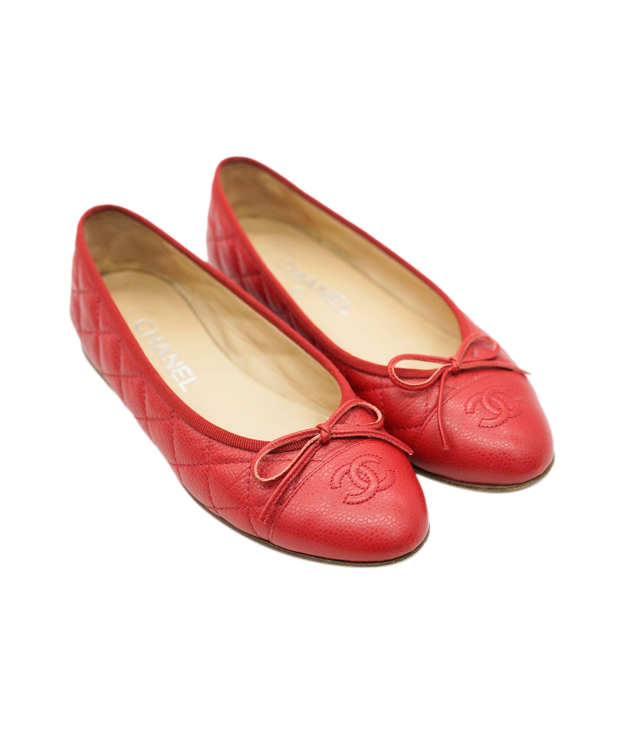 Chanel Chanel Ballerina Caviar Red CC Flats 36.5 ALC1934