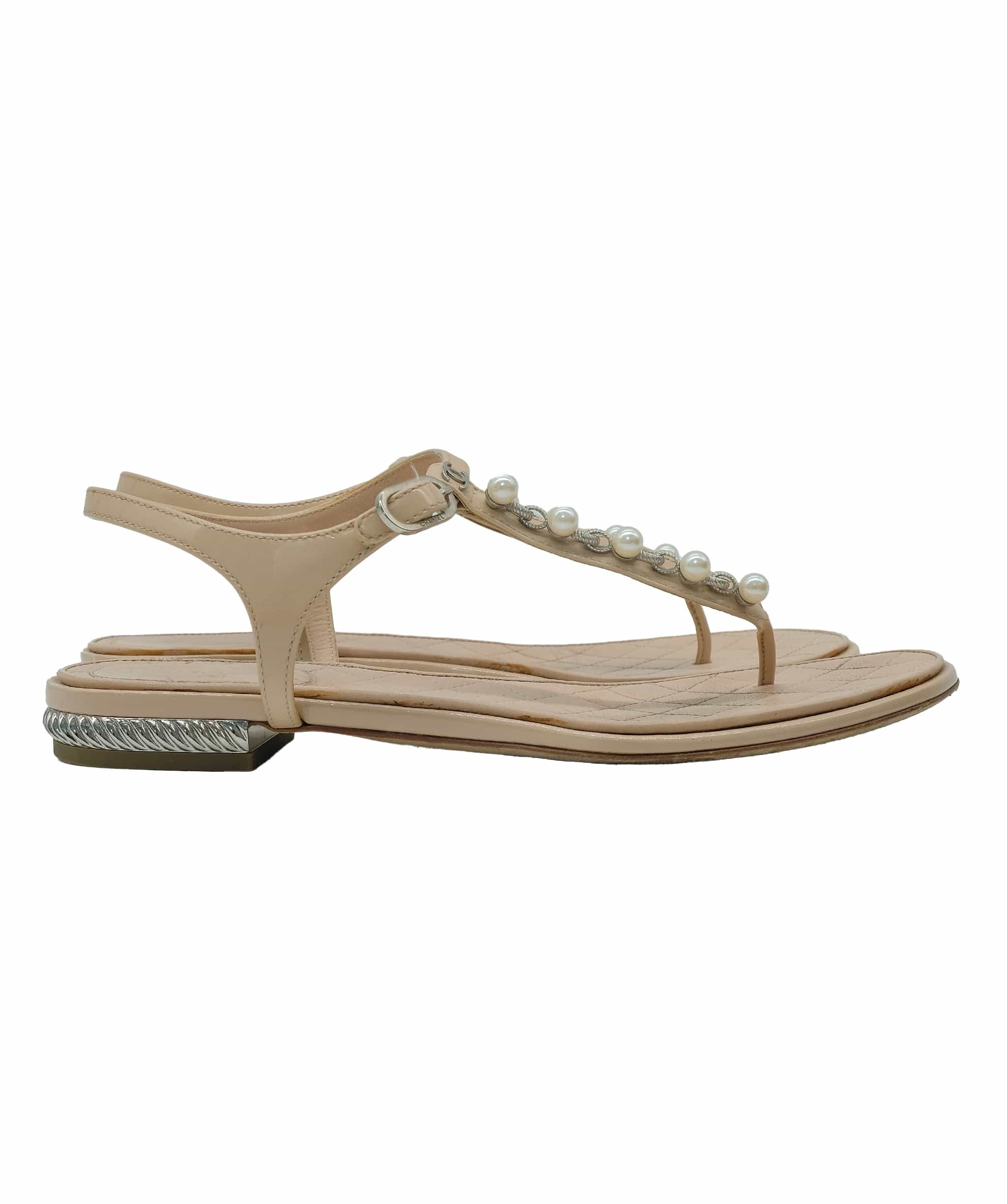 Chanel Chanel Beige Flat Sandals 36.5 C RJC3269